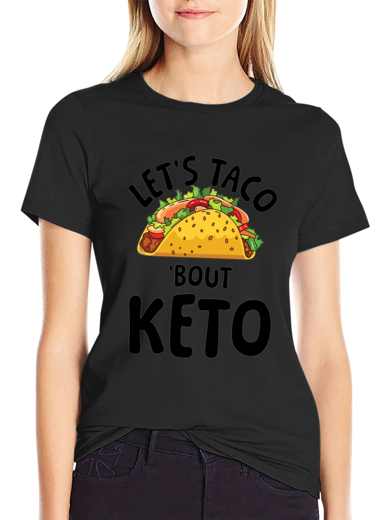 Black Let's Taco 'Bout Keto T-Shirt view 2