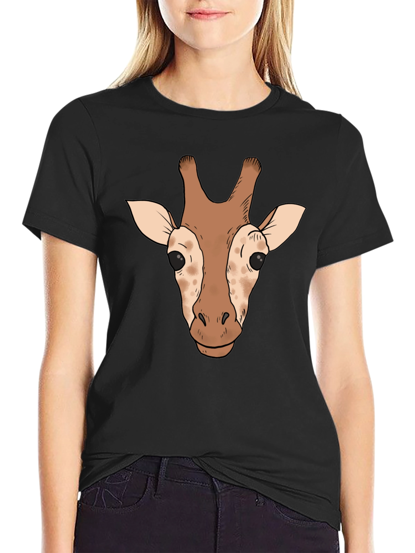 Black Giraffe Head Graphic Tee - Black Casual T-Shirt view 2
