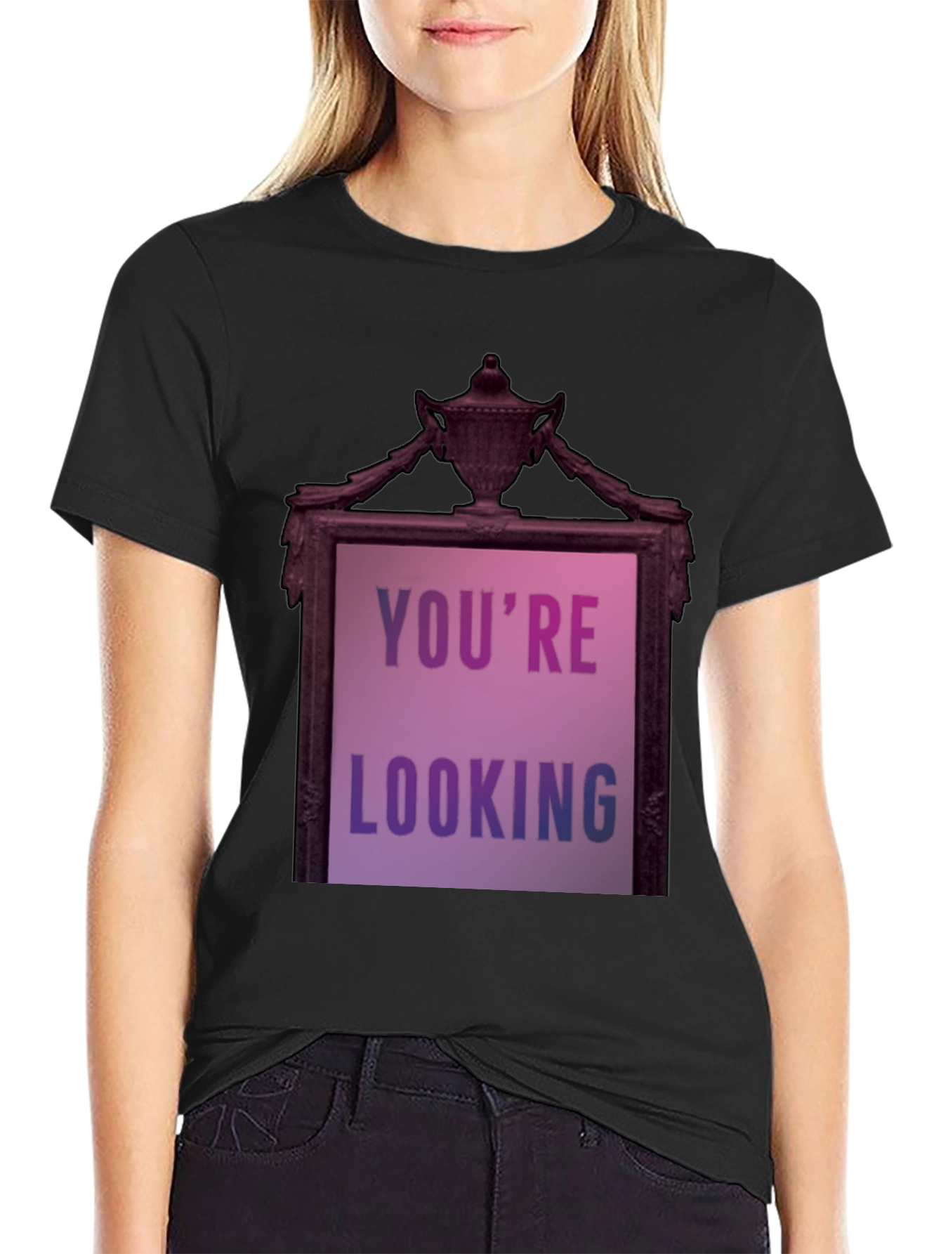 Black Humorous 'You're Looking' Graphic Tee view 2