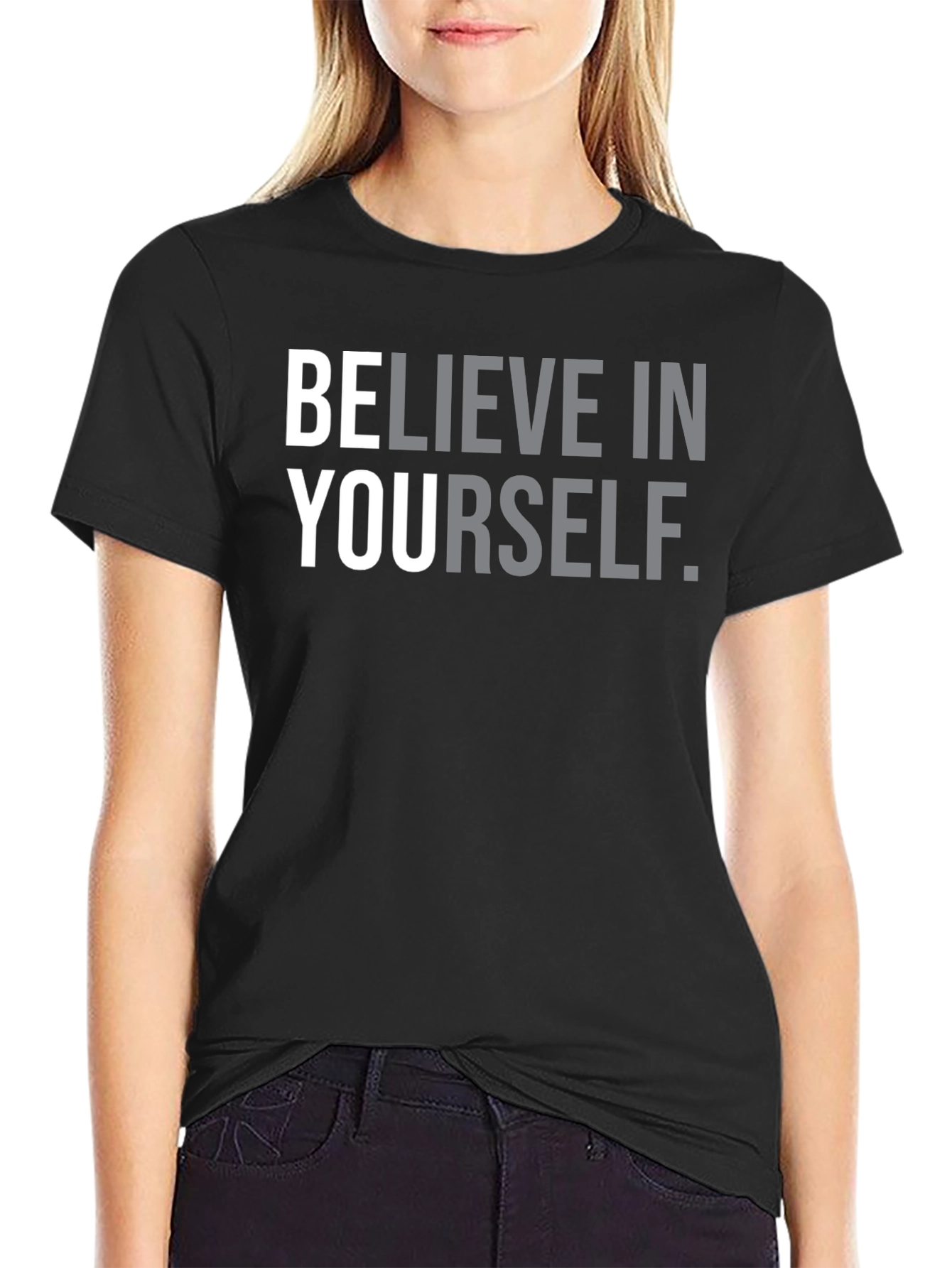 Black Believe in Yourself Graphic Tee - Black Cotton T-Shirt view 2