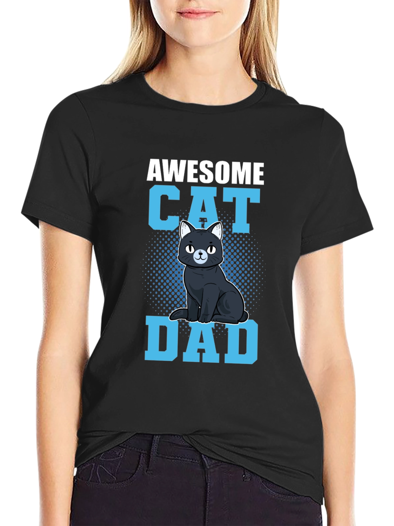 Black Awesome Cat Dad Graphic Tee view 2