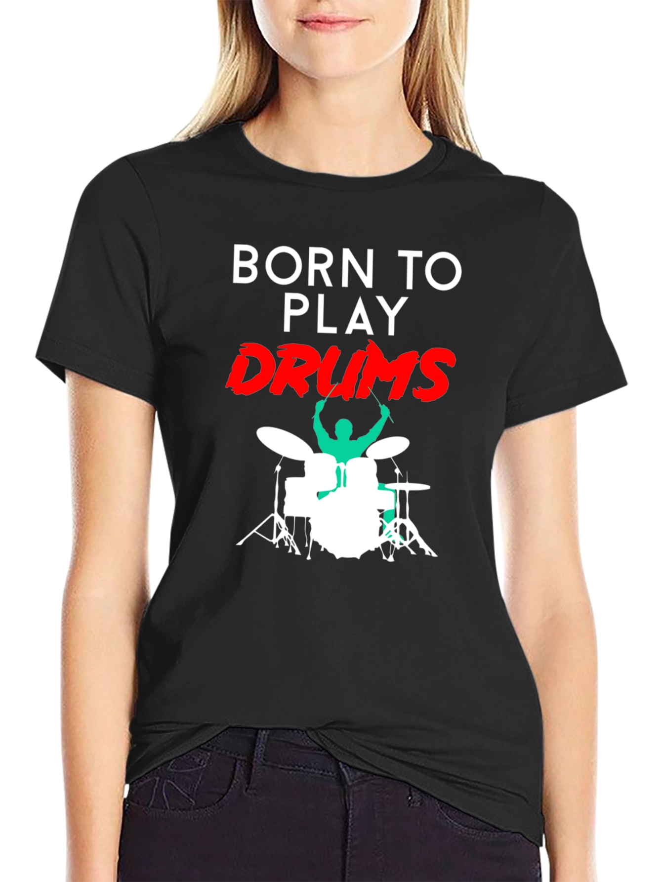 Black Born to Play Drums Black T-Shirt view 2