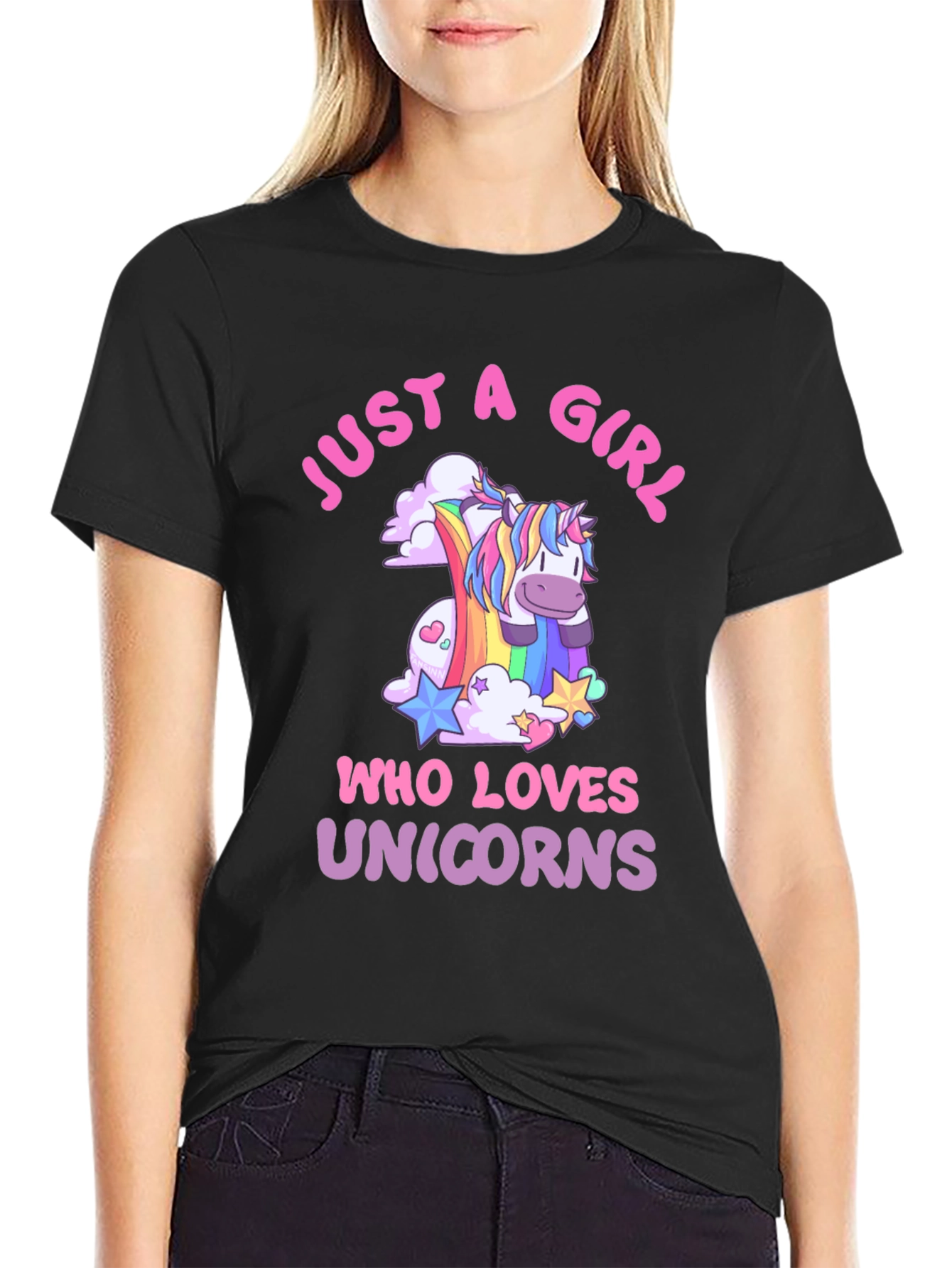 Black Just A Girl Who Loves Unicorns T-Shirt view 2