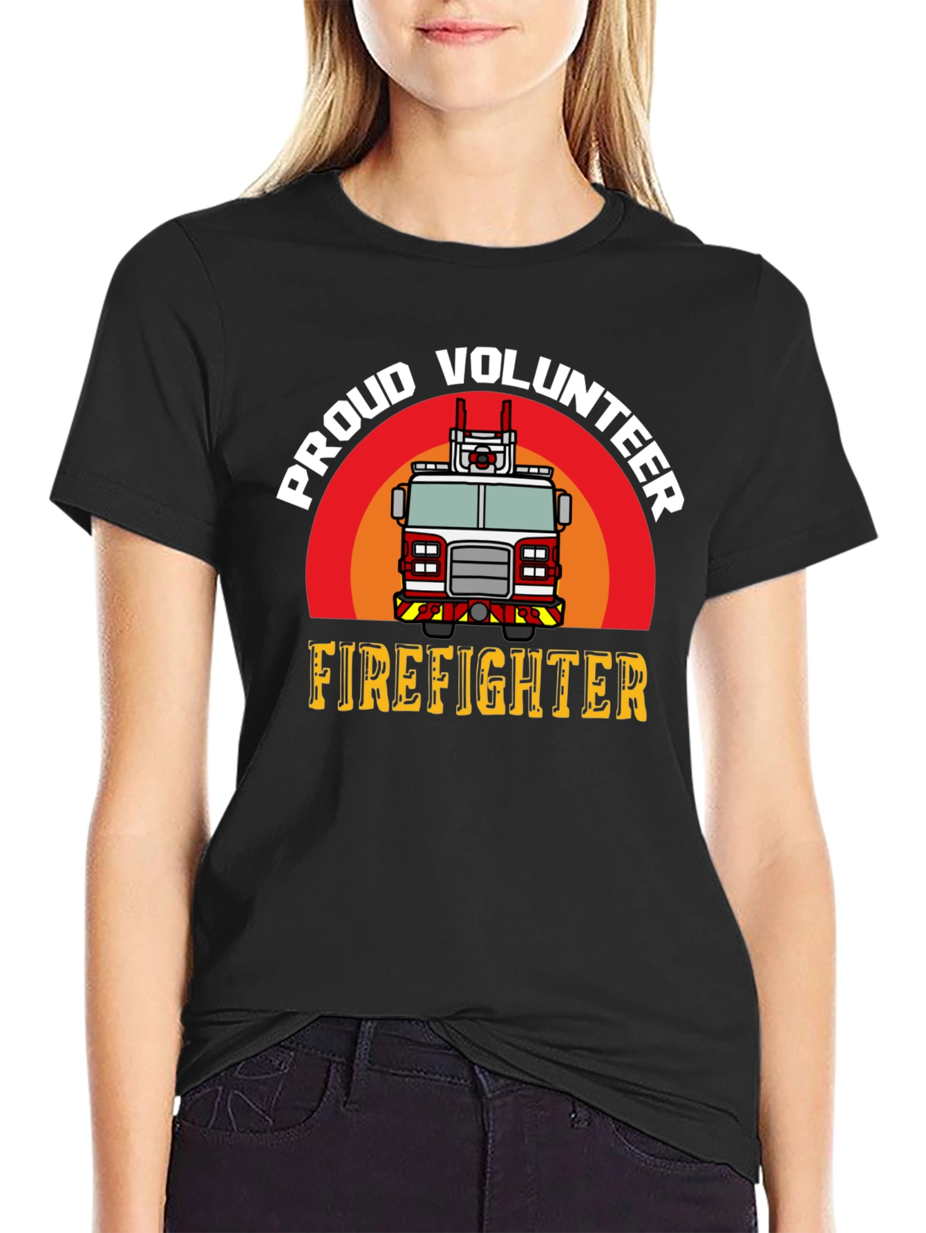 Black Proud Volunteer Firefighter Graphic T-Shirt view 2