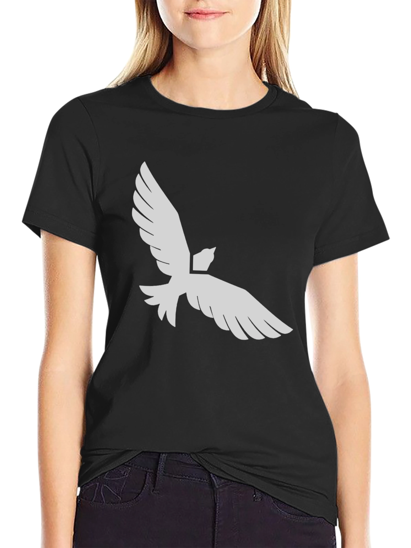 Black Black T-Shirt with White Dove Graphic Print view 2