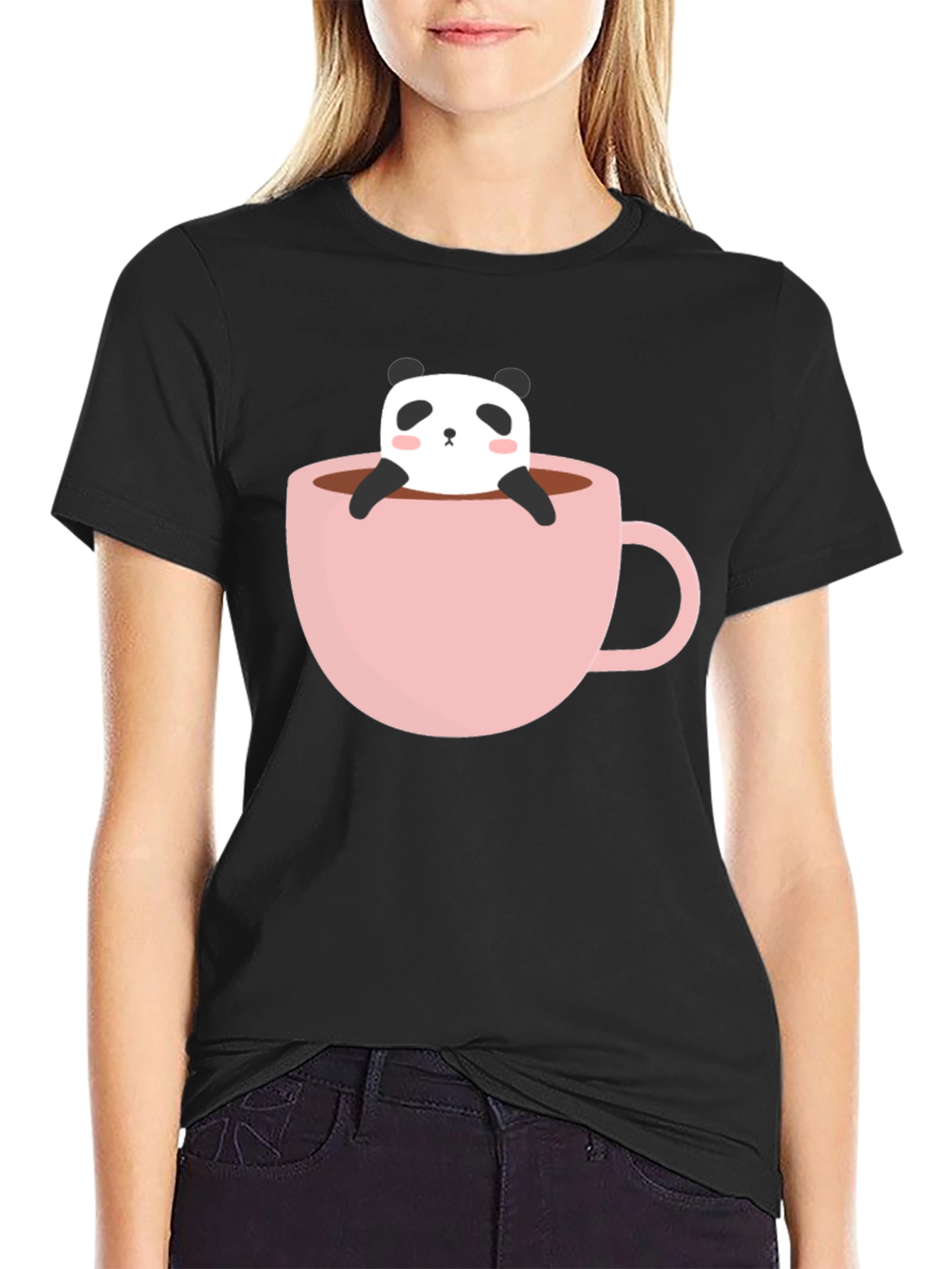Black Panda in a Cup Graphic Tee - Soft Black Shirt view 2