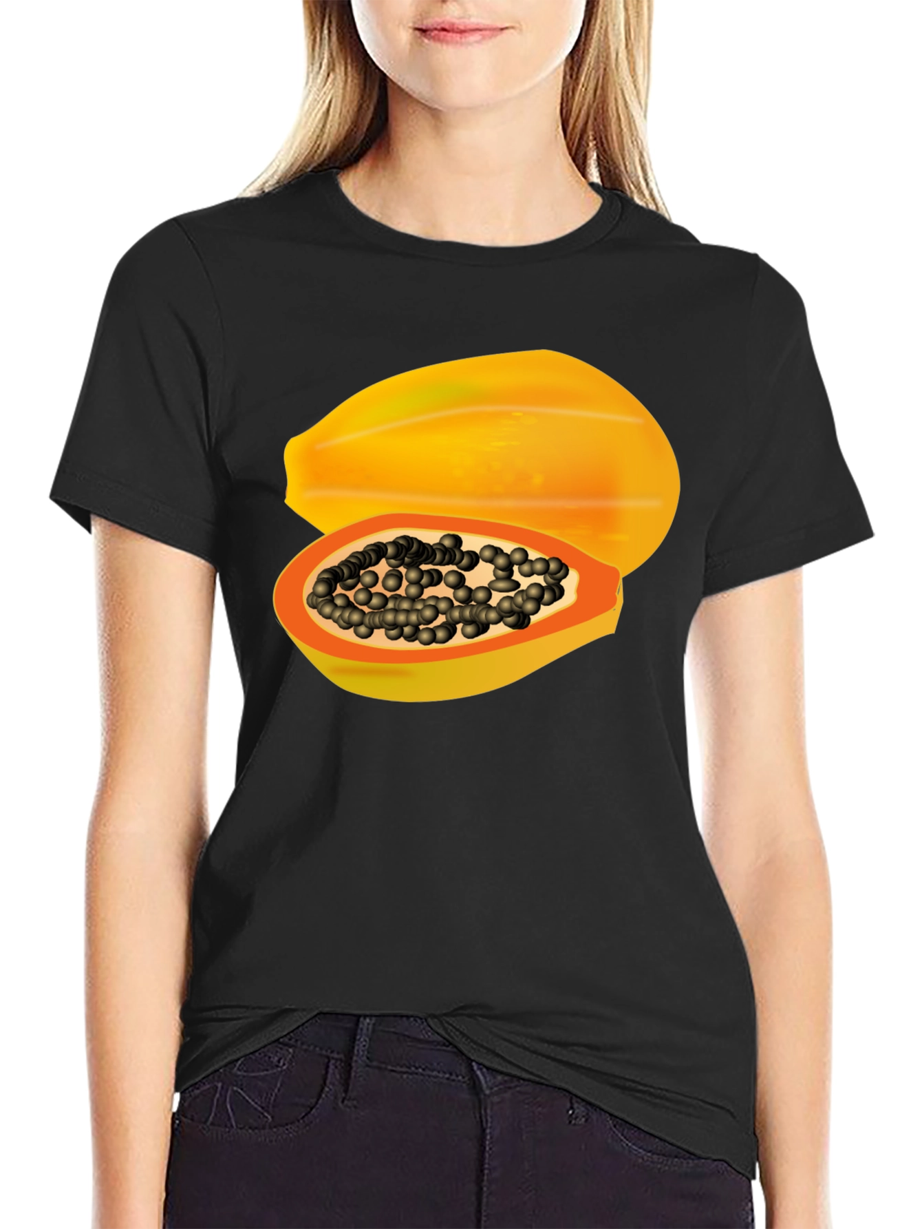 Black Papaya Graphic Tee - Tropical Fruit T-Shirt view 2