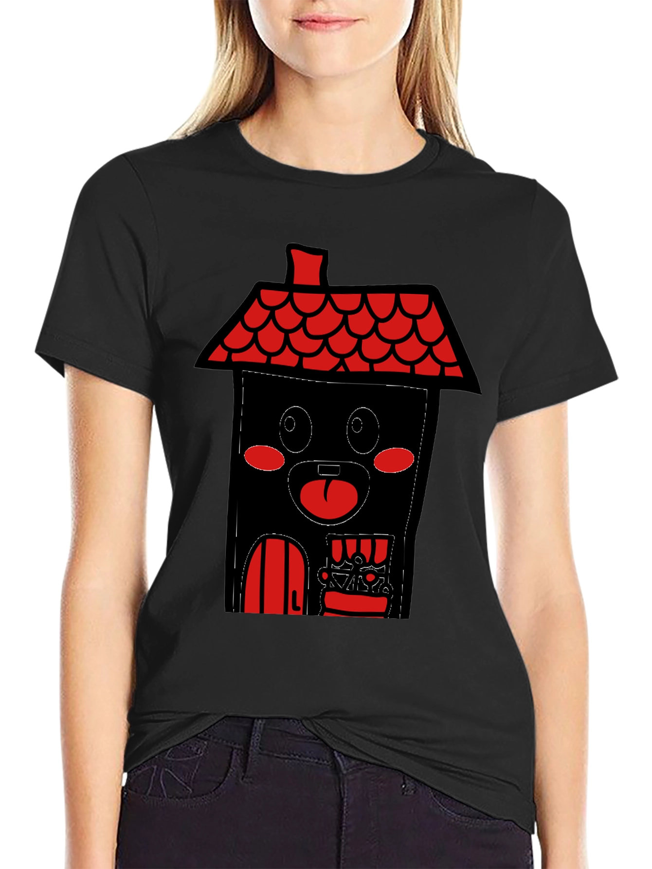 Black House Cartoon T-Shirt - Black view 2