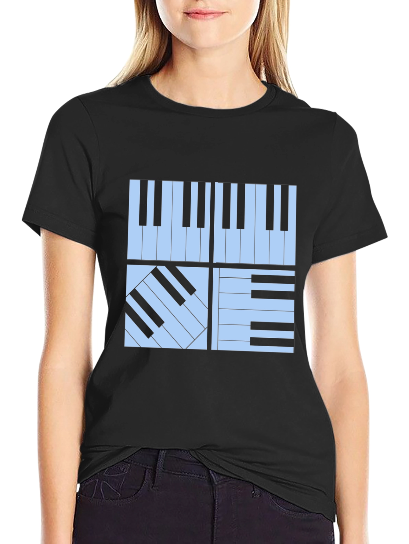 Black Piano Keys Graphic Tee - Stylish Musician's T-Shirt view 2