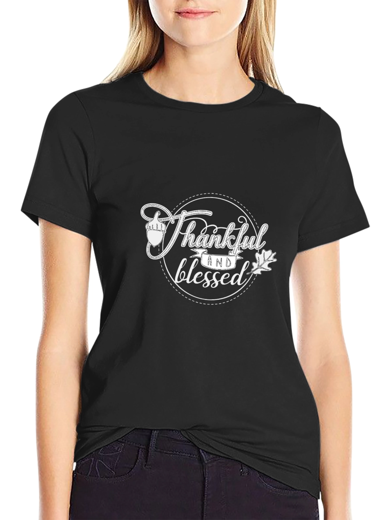 Black Thankful & Blessed Graphic Tee - Black Cotton Shirt view 2