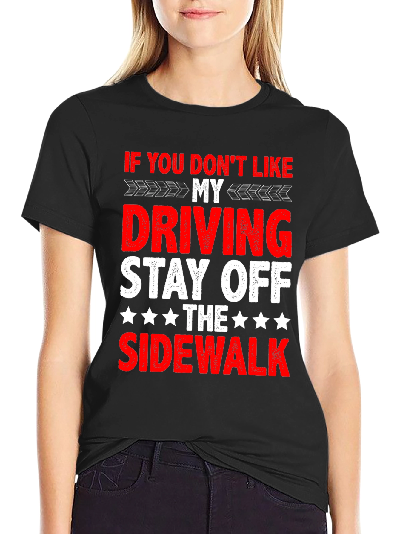 Black Funny Driving T-Shirt - Stay Off Sidewalk view 2