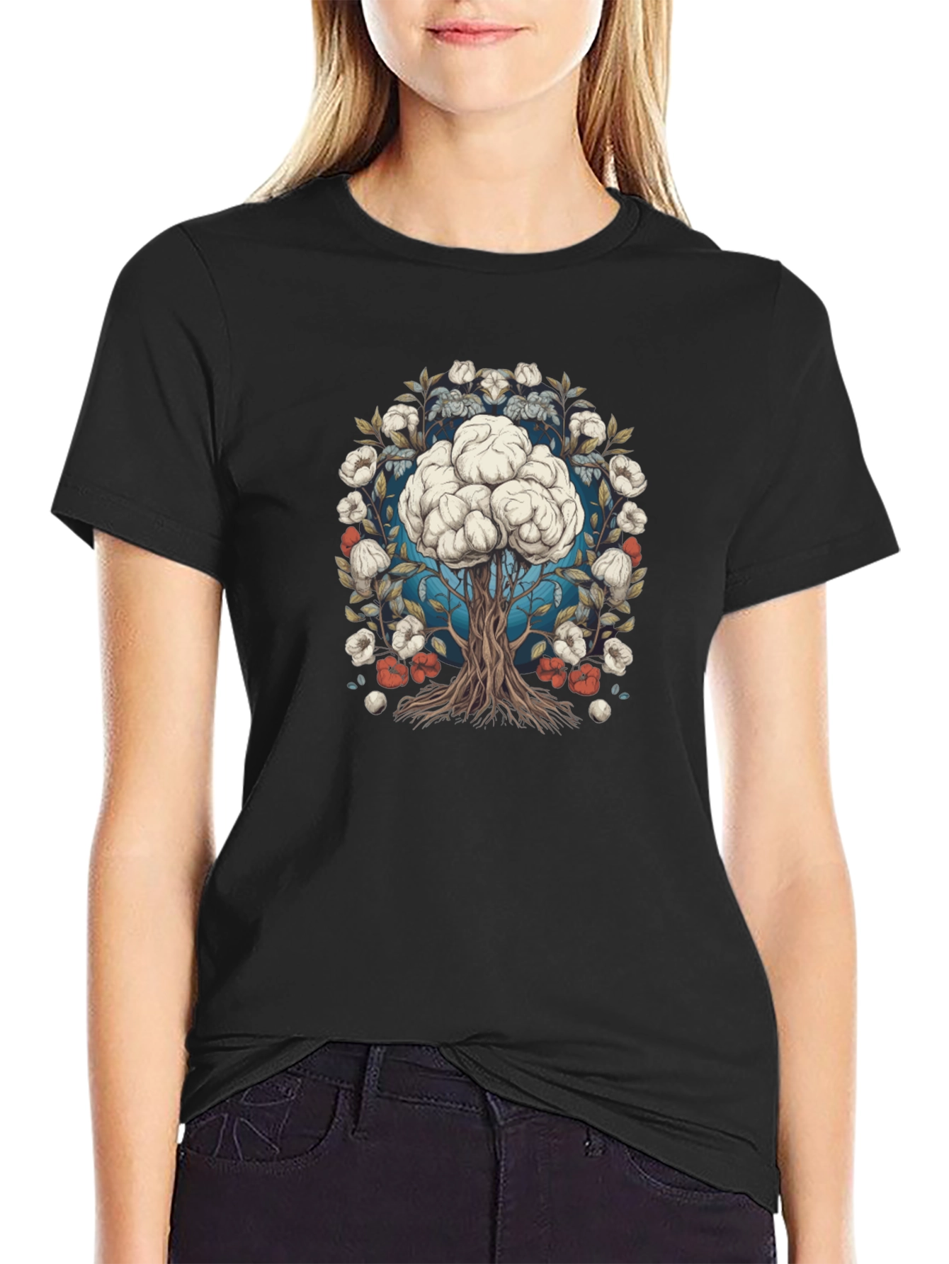 Black Brain Tree Graphic Tee - Black Cotton Blend view 2