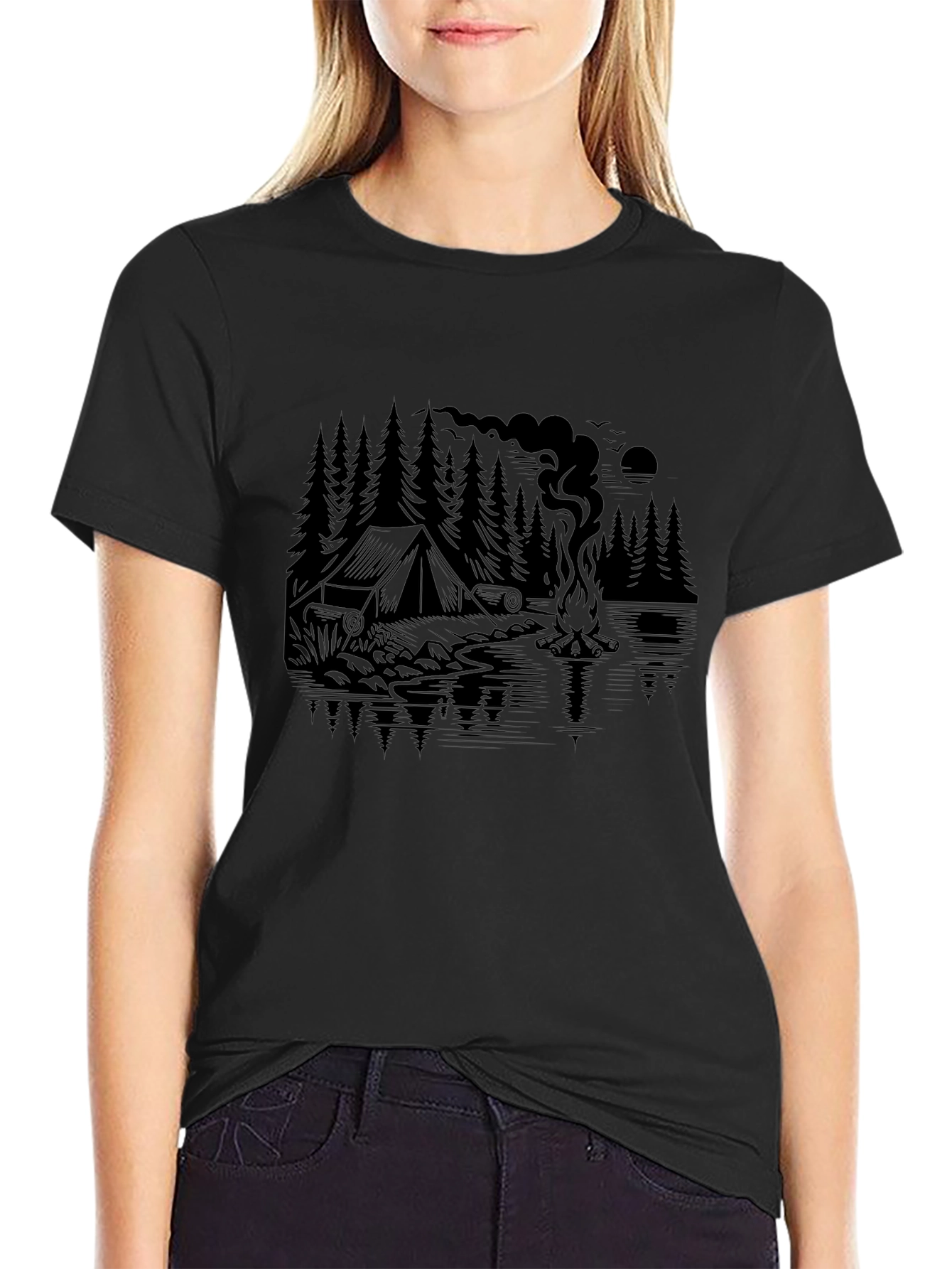 Black Camping Graphic Tee - Nature Lover's Black T-Shirt view 2