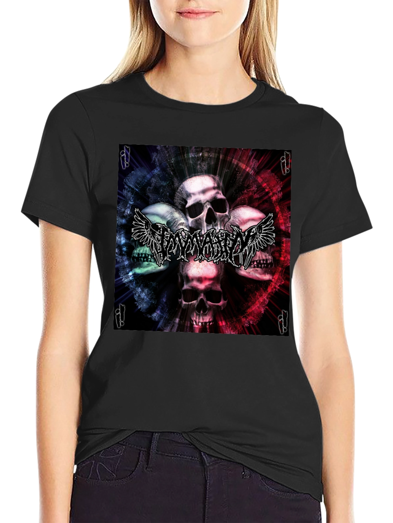 Black Skull & Wings Graphic T-Shirt - Black view 2