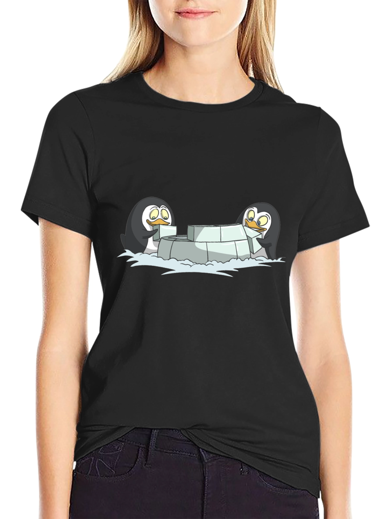 Black Penguin Igloo Builder Black T-Shirt view 2