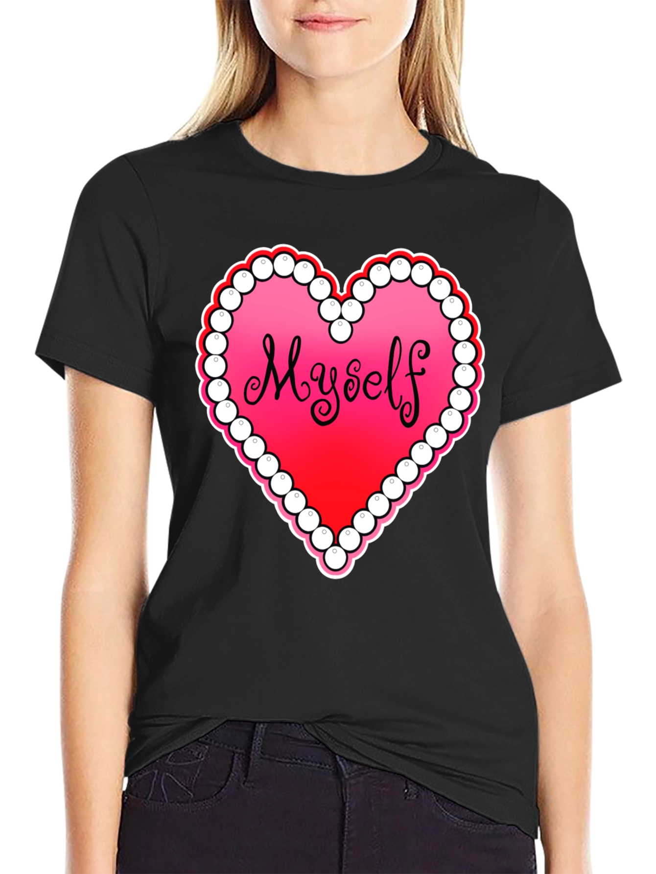 Black Myself Heart Graphic Tee - Black Casual T-Shirt view 2
