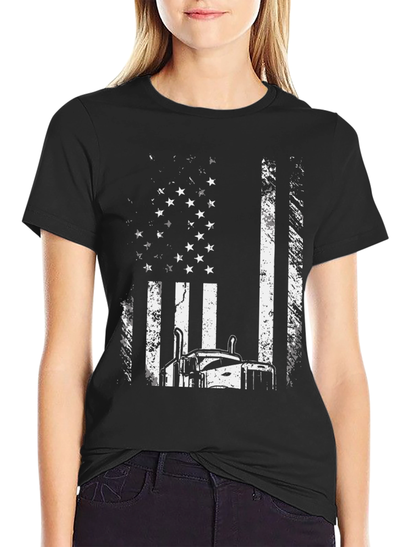 Black Trucker American Flag Graphic Tee - Black view 2