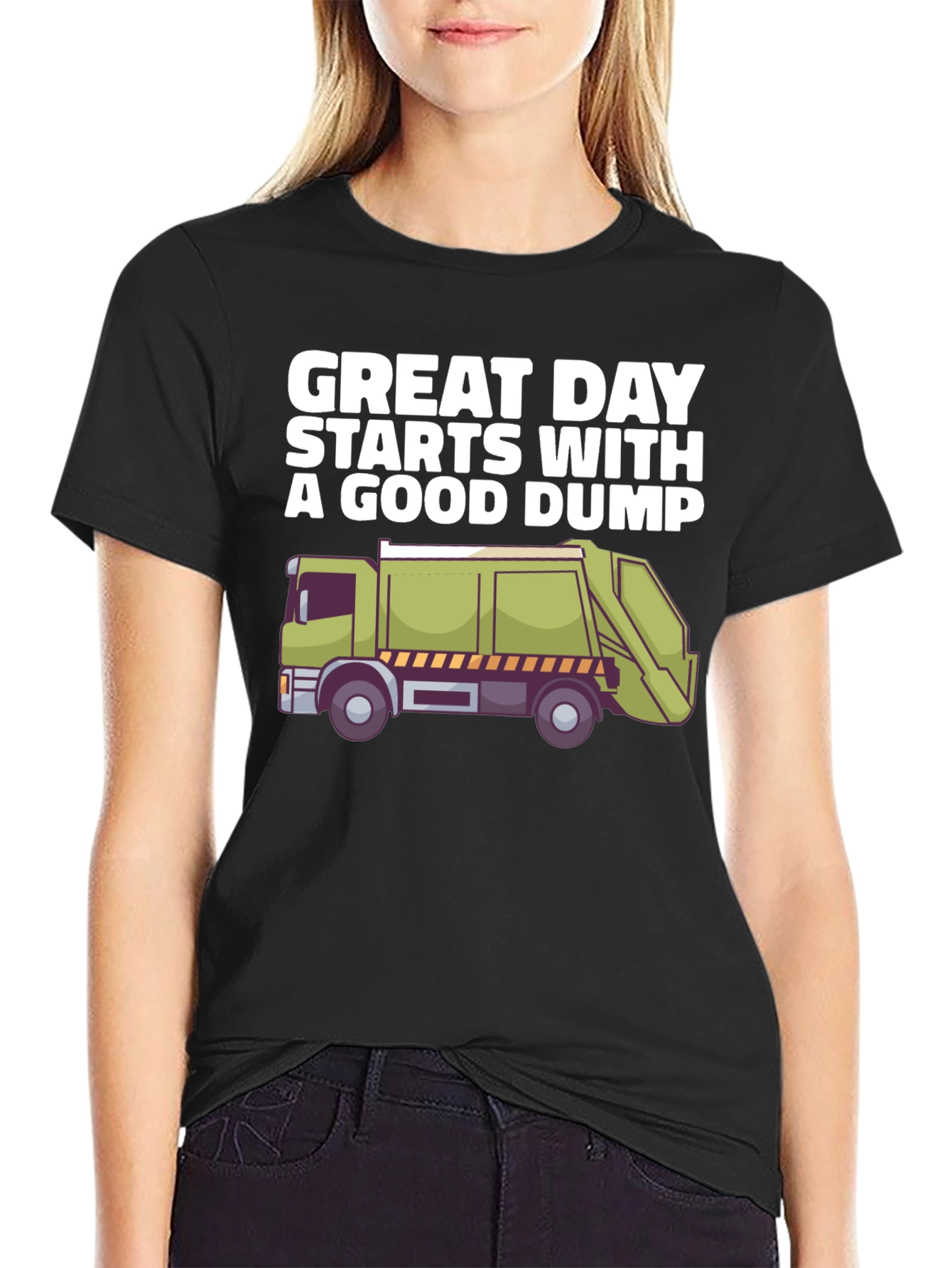 Black Funny Garbage Truck Graphic T-Shirt view 2