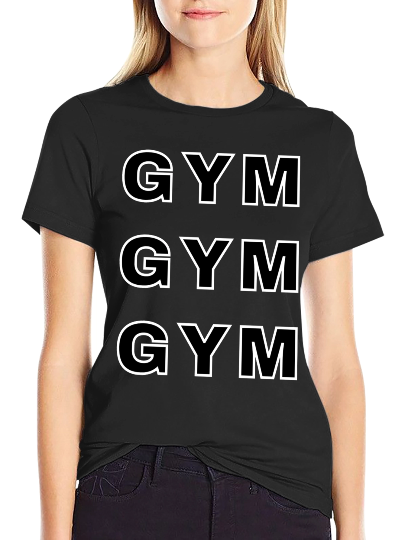 Black GYM Graphic Tee - Black Cotton Crew Neck T-Shirt view 2