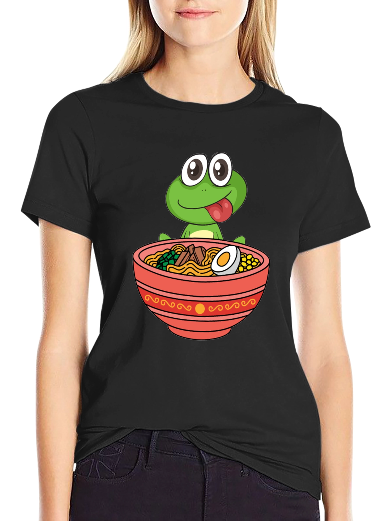 Black Frog Ramen Bowl Graphic Tee - Funny Unisex T-Shirt view 2