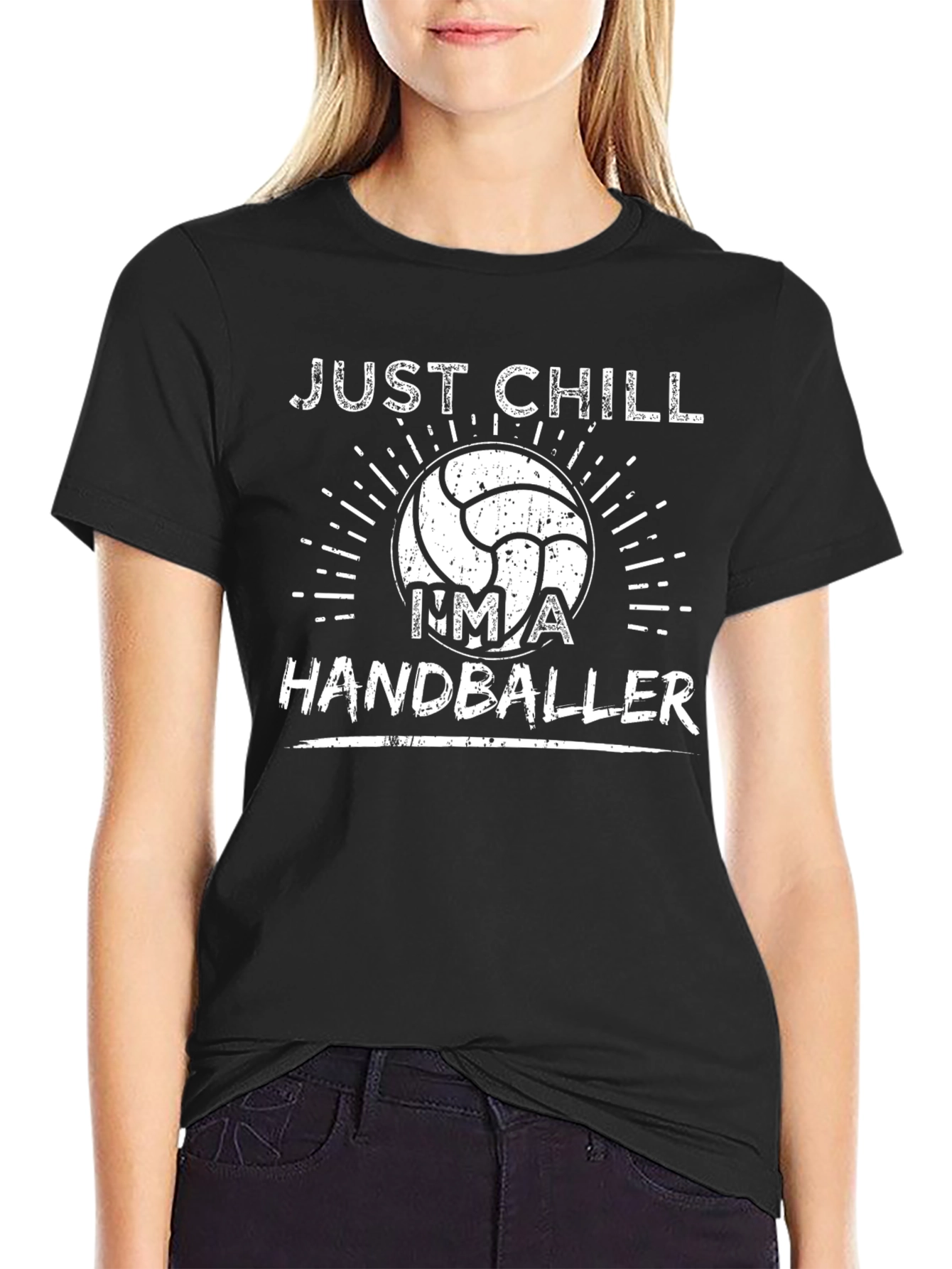 Black Just Chill I'm a Handballer T-Shirt view 2