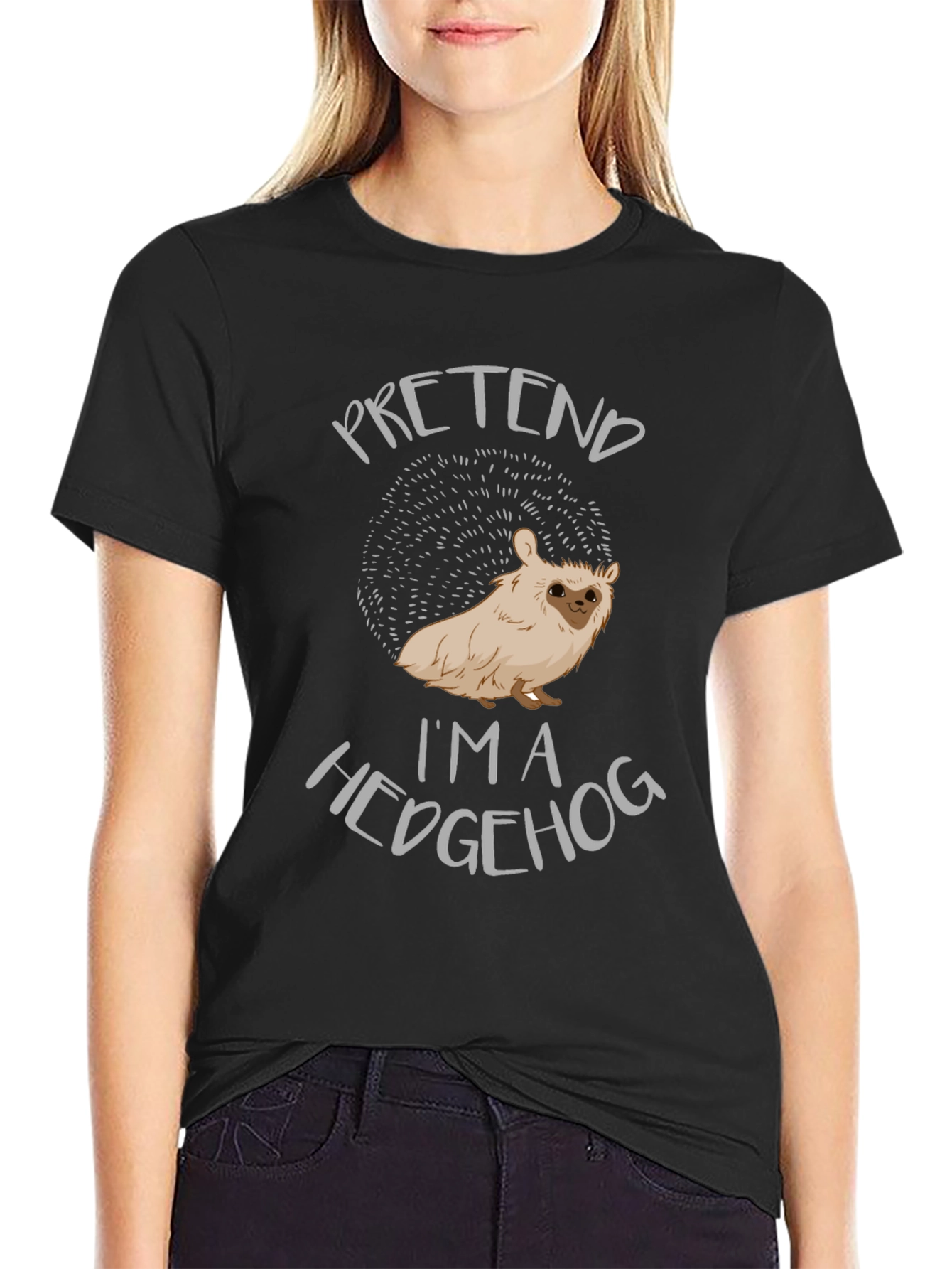 Black Pretend I'm A Hedgehog Novelty T-Shirt view 2