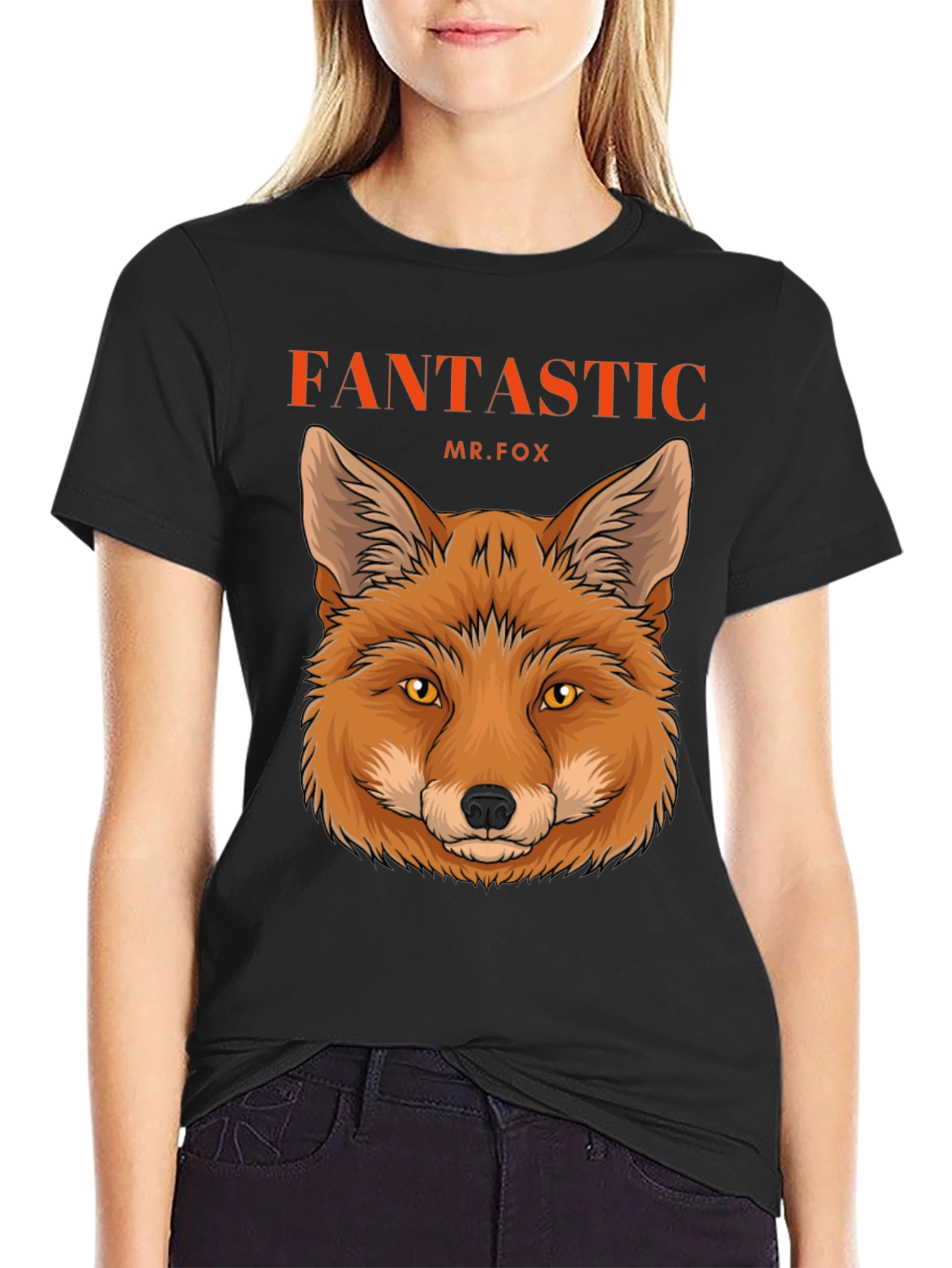 Black Fantastic Mr. Fox Graphic Tee - Black Cotton T-Shirt view 2