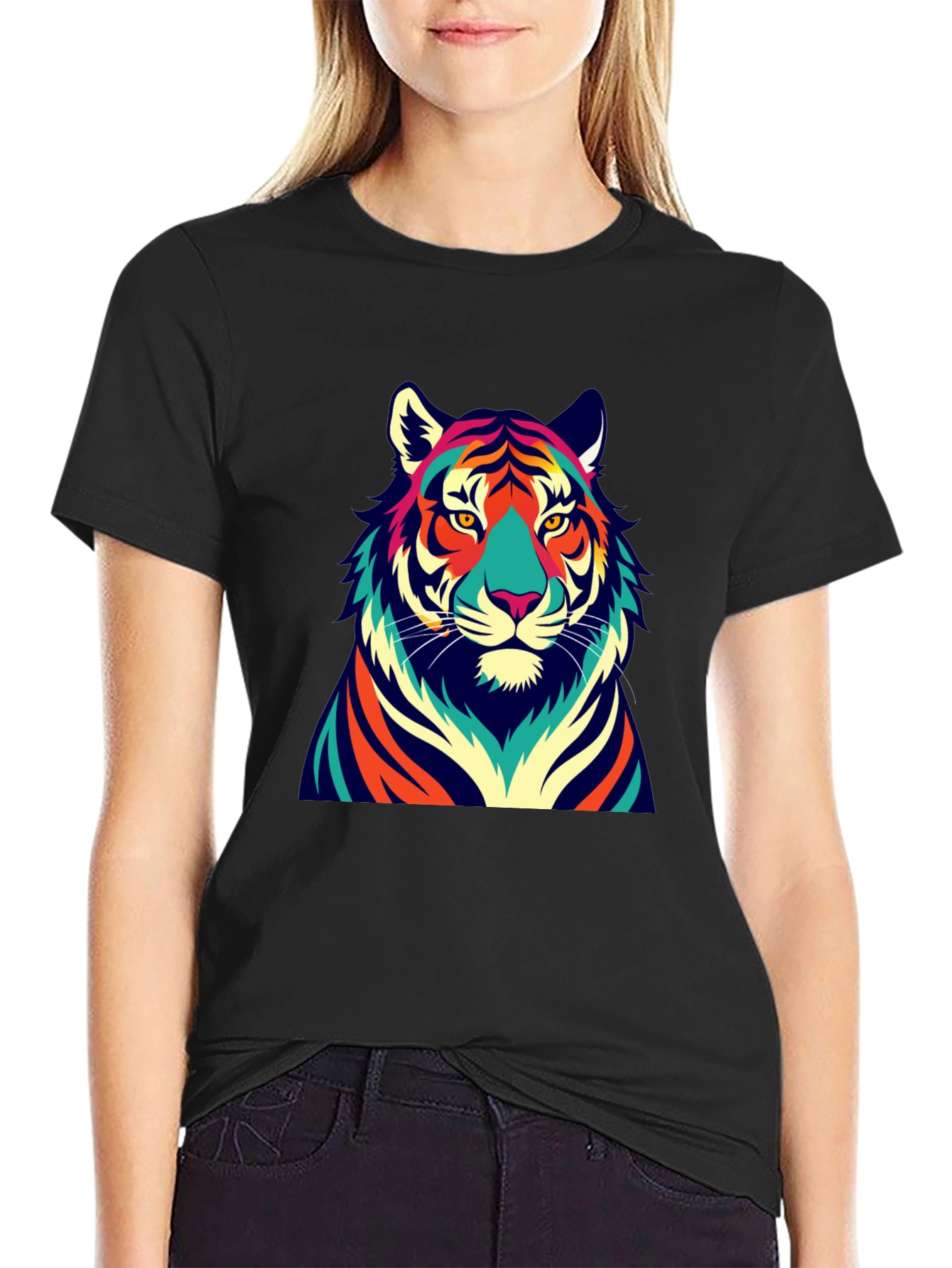 Black Vibrant Tiger Graphic Tee - Bold Style view 2