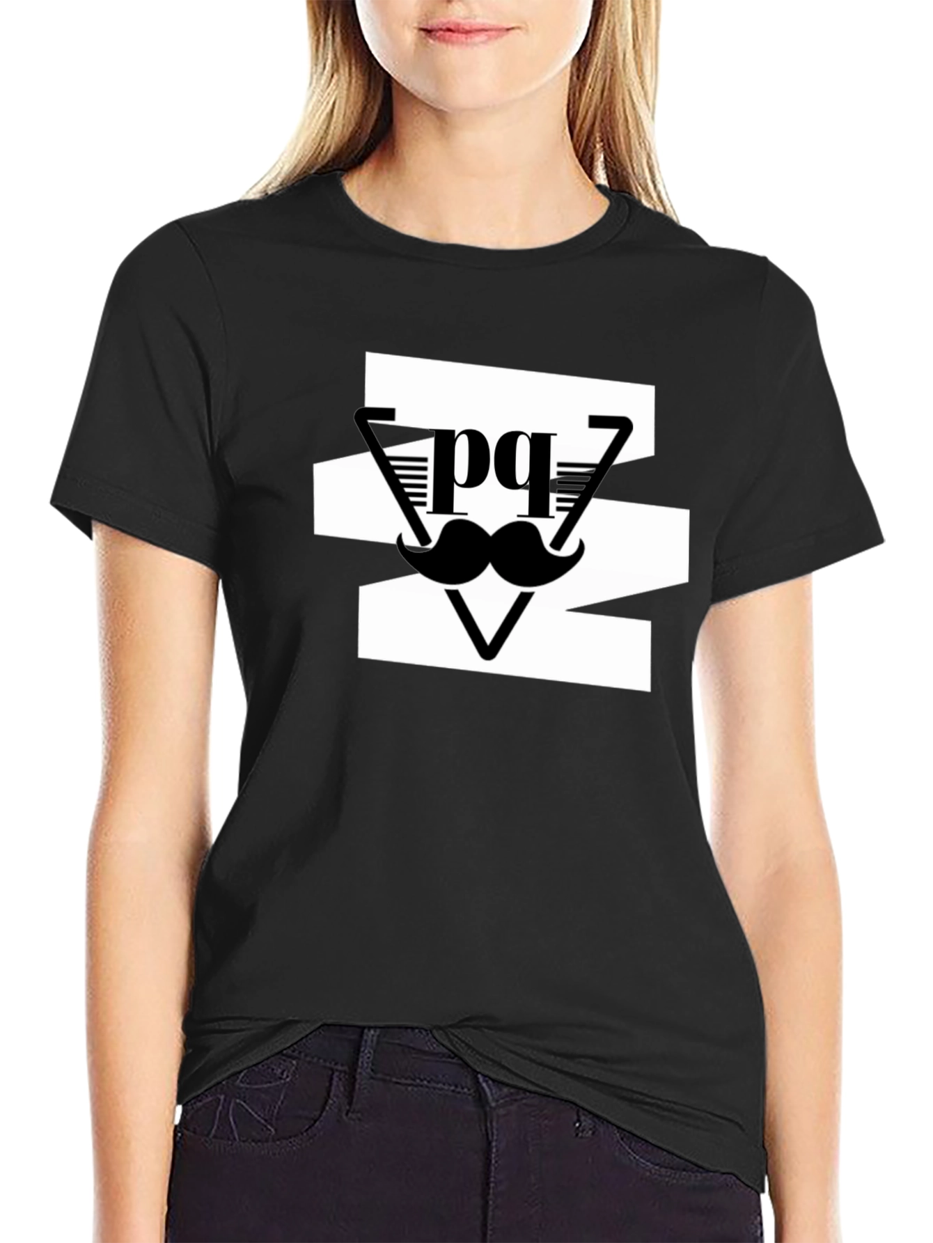 Black Stylish Men's Black Graphic Tee - Mustache Design view 2