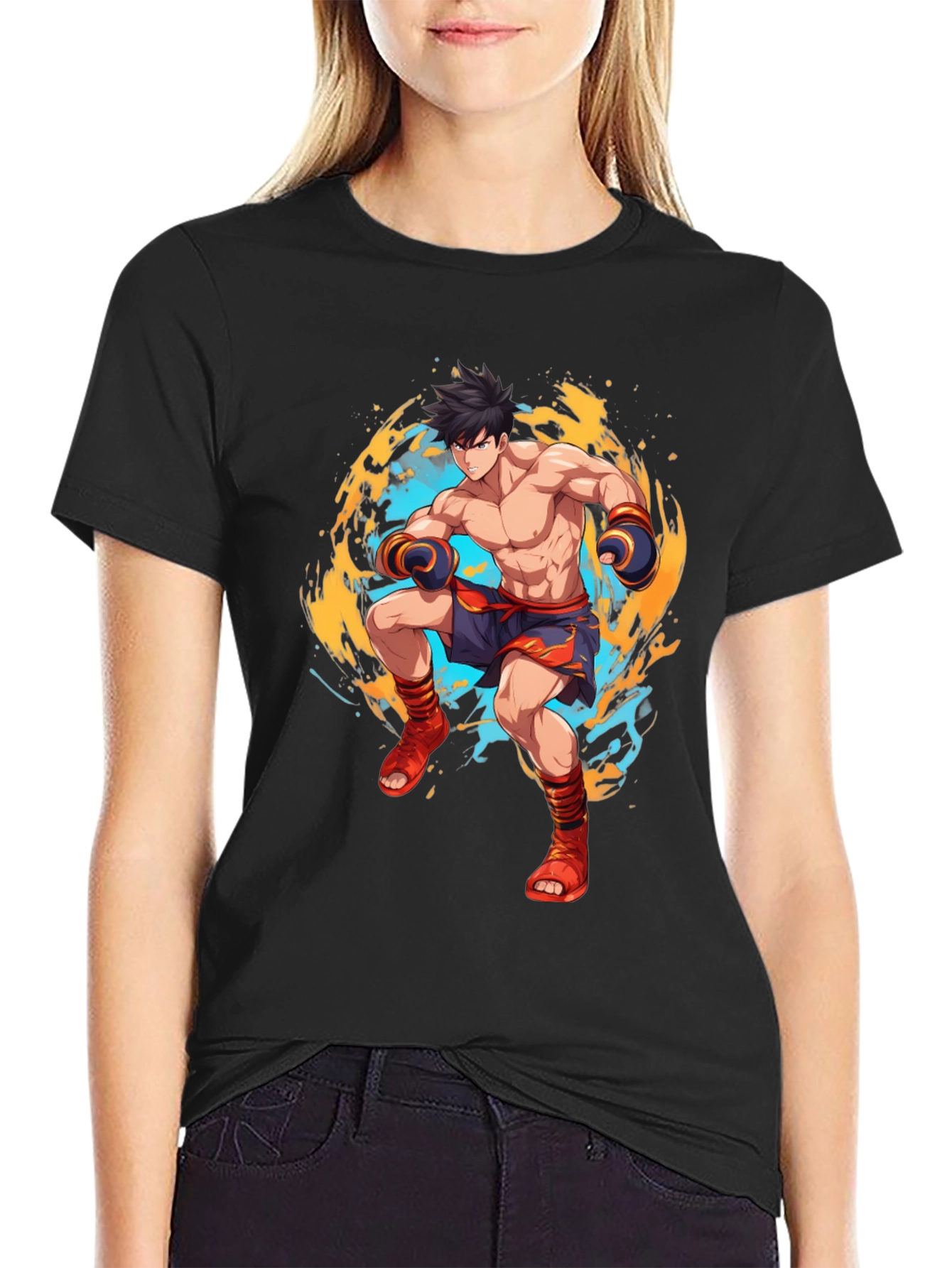 Anime Fighter Graphic Black T-Shirt - 2