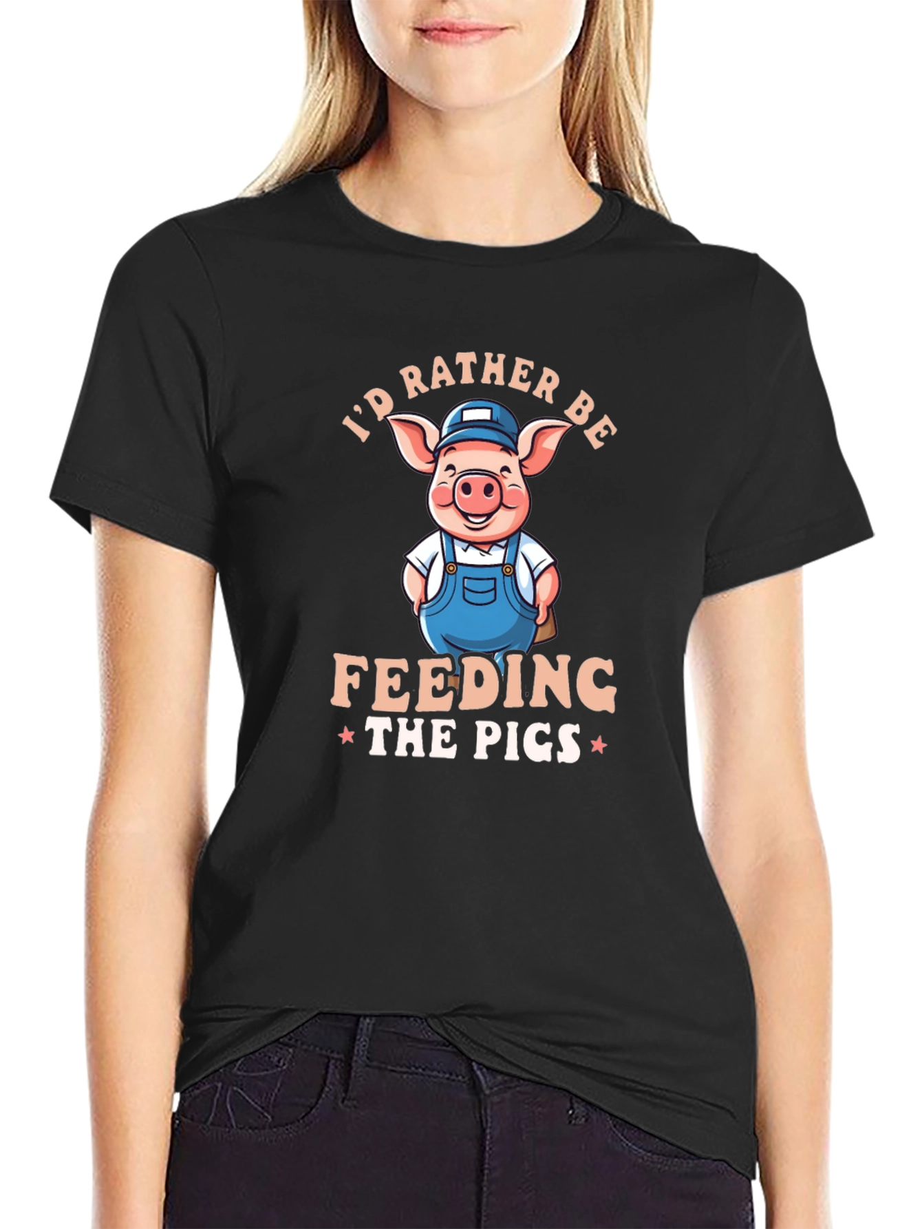 Black I'd Rather Be Feeding The Pigs Black T-Shirt view 2
