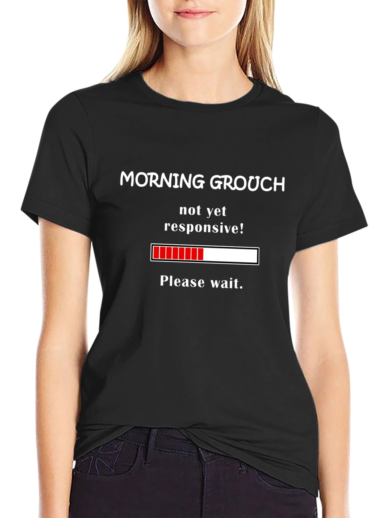 Black Morning Grouch Loading Funny T-Shirt view 2