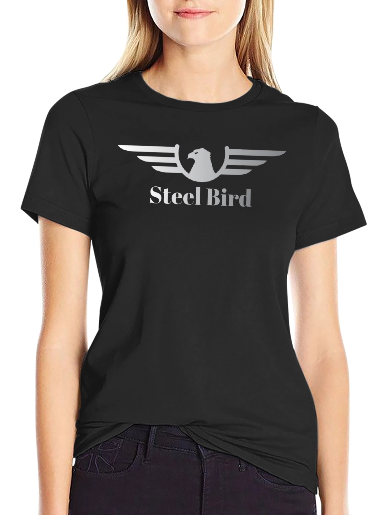 Black Steel Bird Graphic Tee - Black Cotton Blend T-Shirt view 2