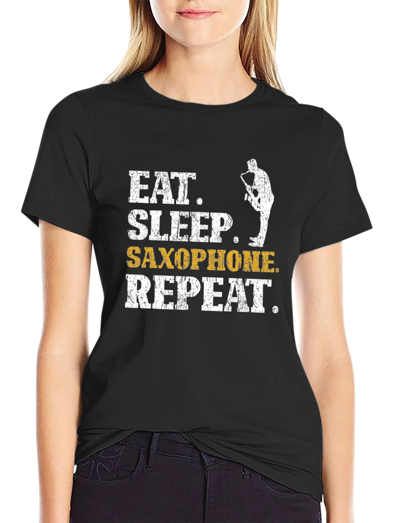 Black Eat Sleep Saxophone Repeat Black Graphic Tee view 2