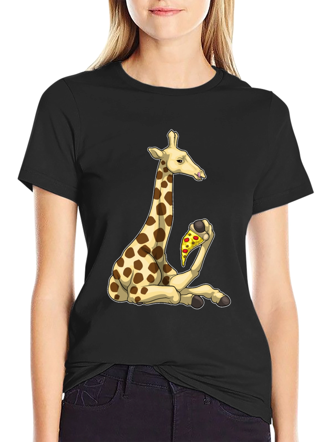 Black Giraffe Pizza T-Shirt - Unique Graphic Tee view 2