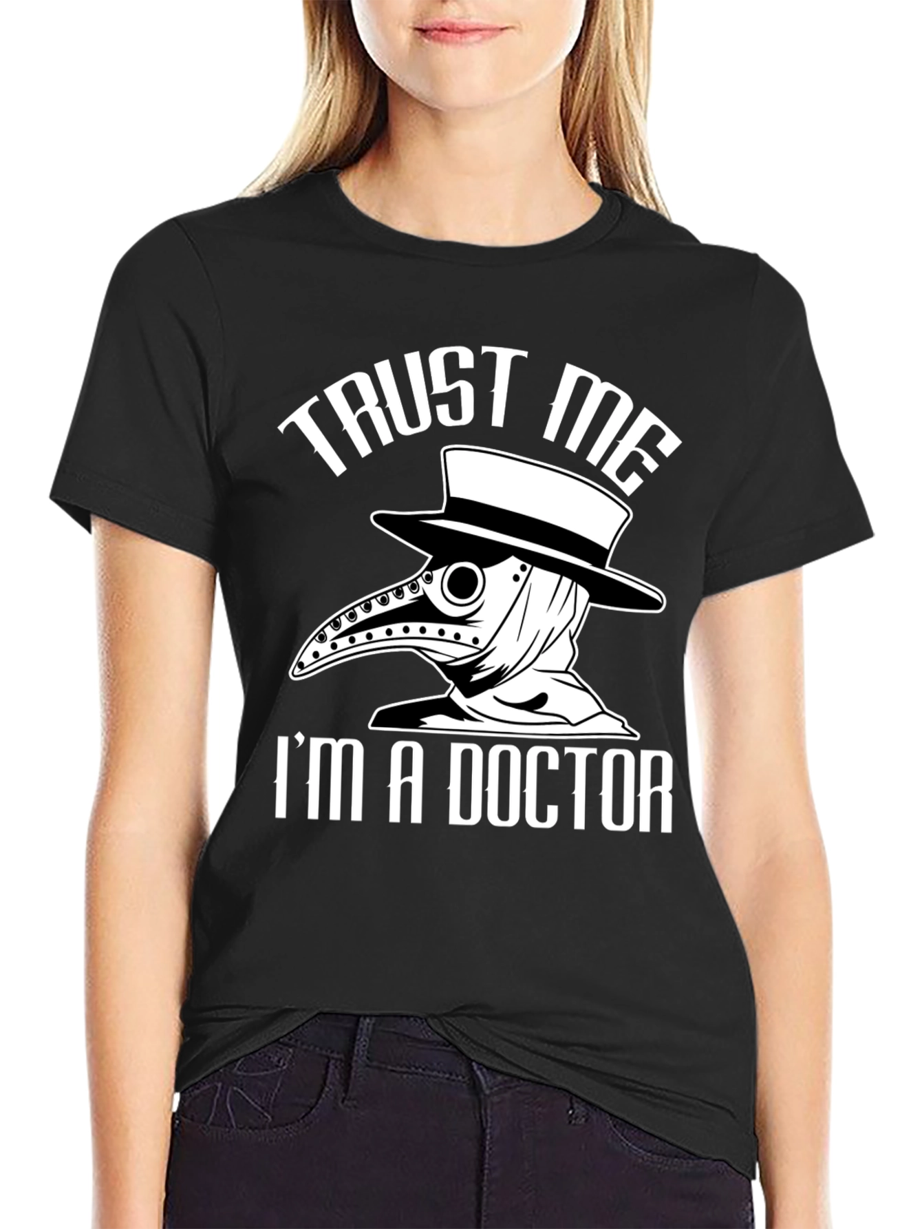 Black Trust Me I'm a Doctor Plague Doctor T-Shirt view 2