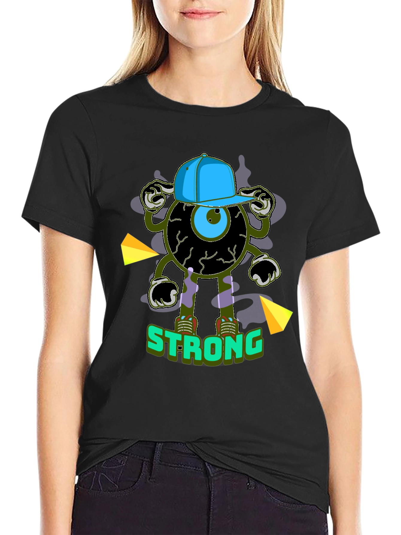 Black Strong Eyeball Graphic Tee - Black Cotton view 2