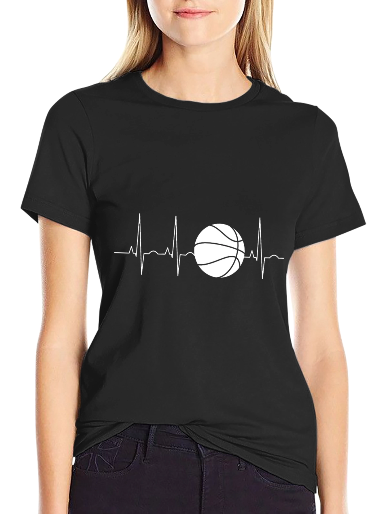 Black Basketball Heartbeat Graphic Tee - Black view 2