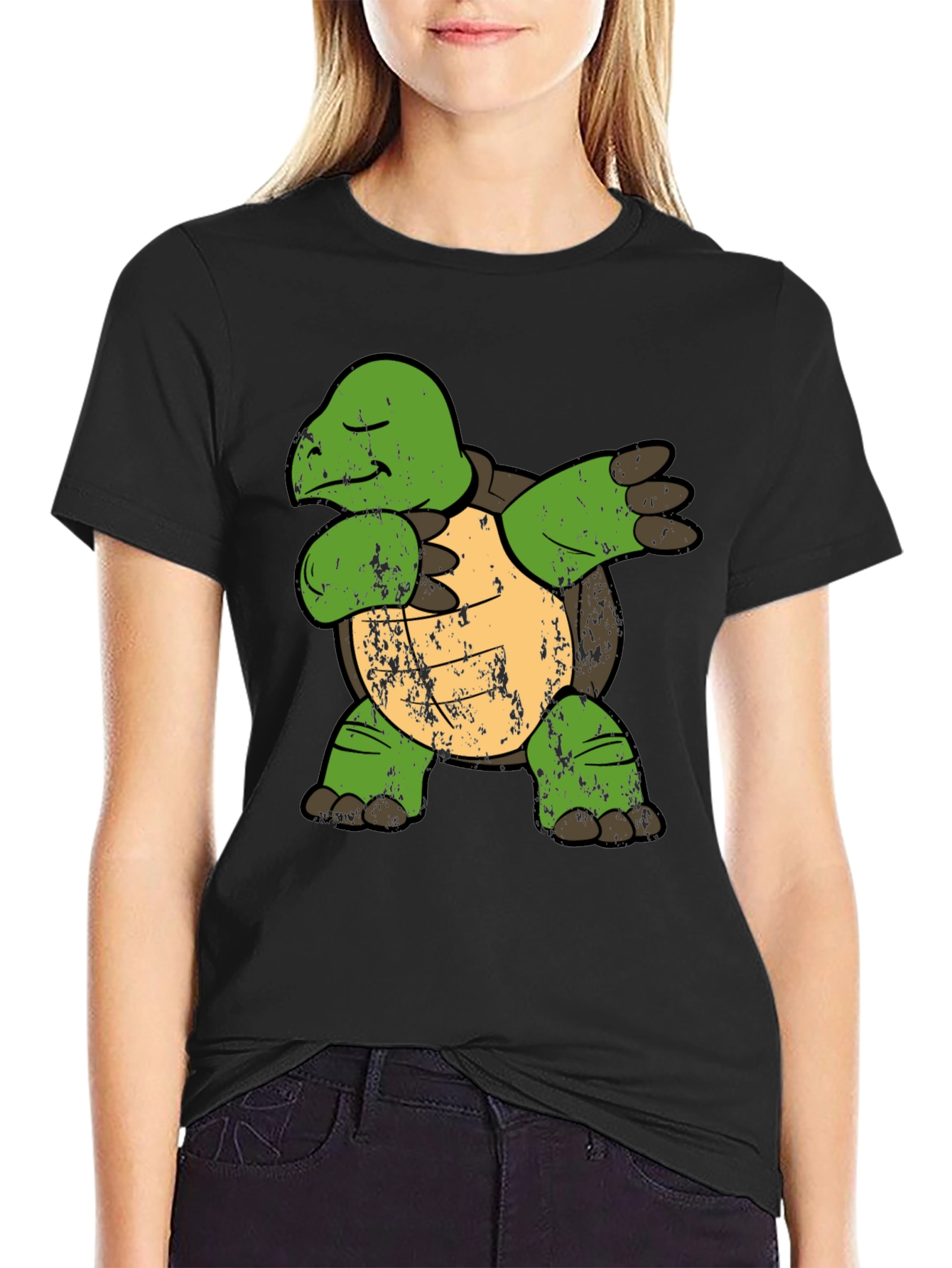 Black Dabbing Turtle Graphic Tee - Cool Novelty Shirt view 2