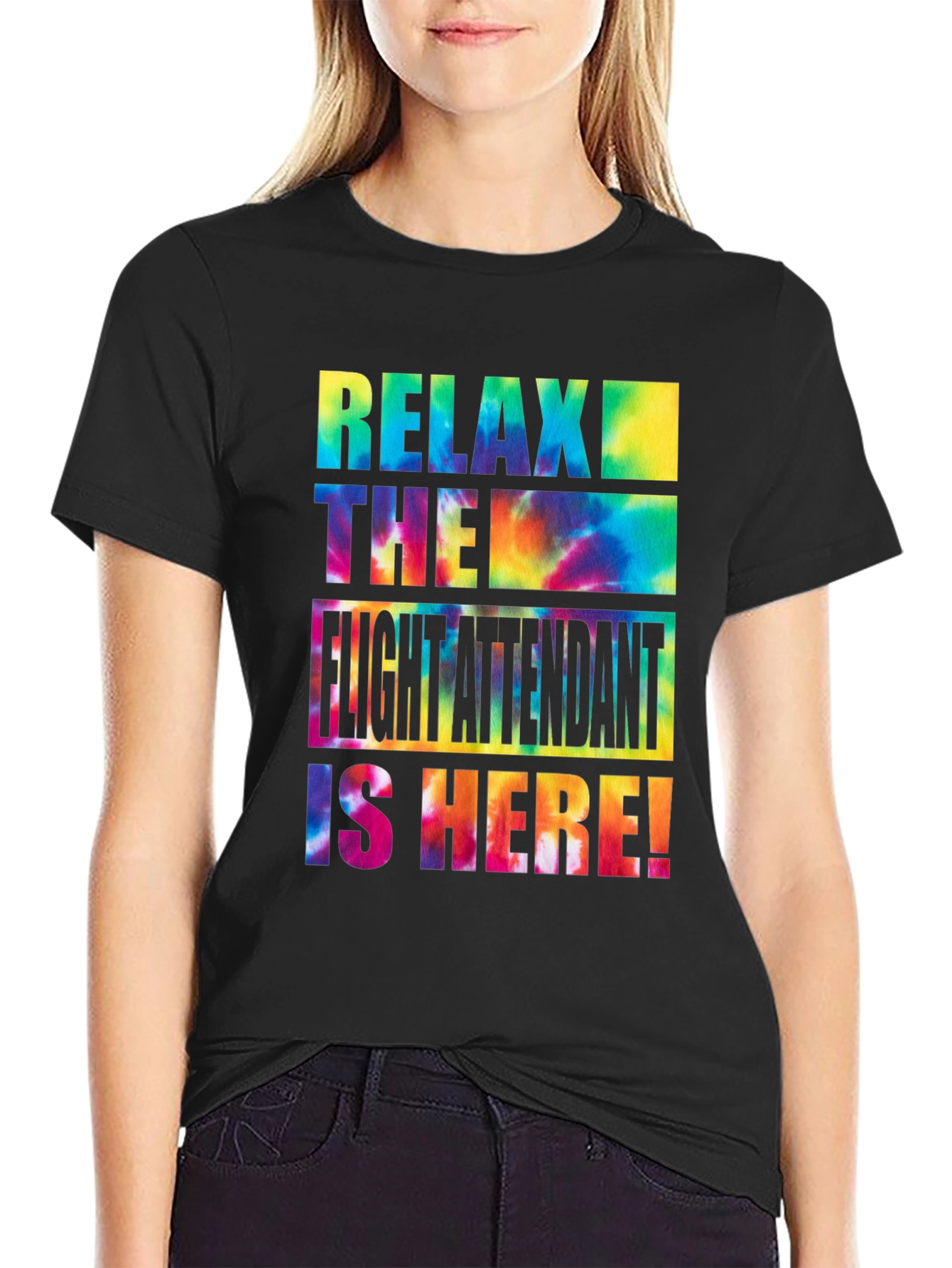 Black Relax Flight Attendant Here Tie Dye T-Shirt view 2