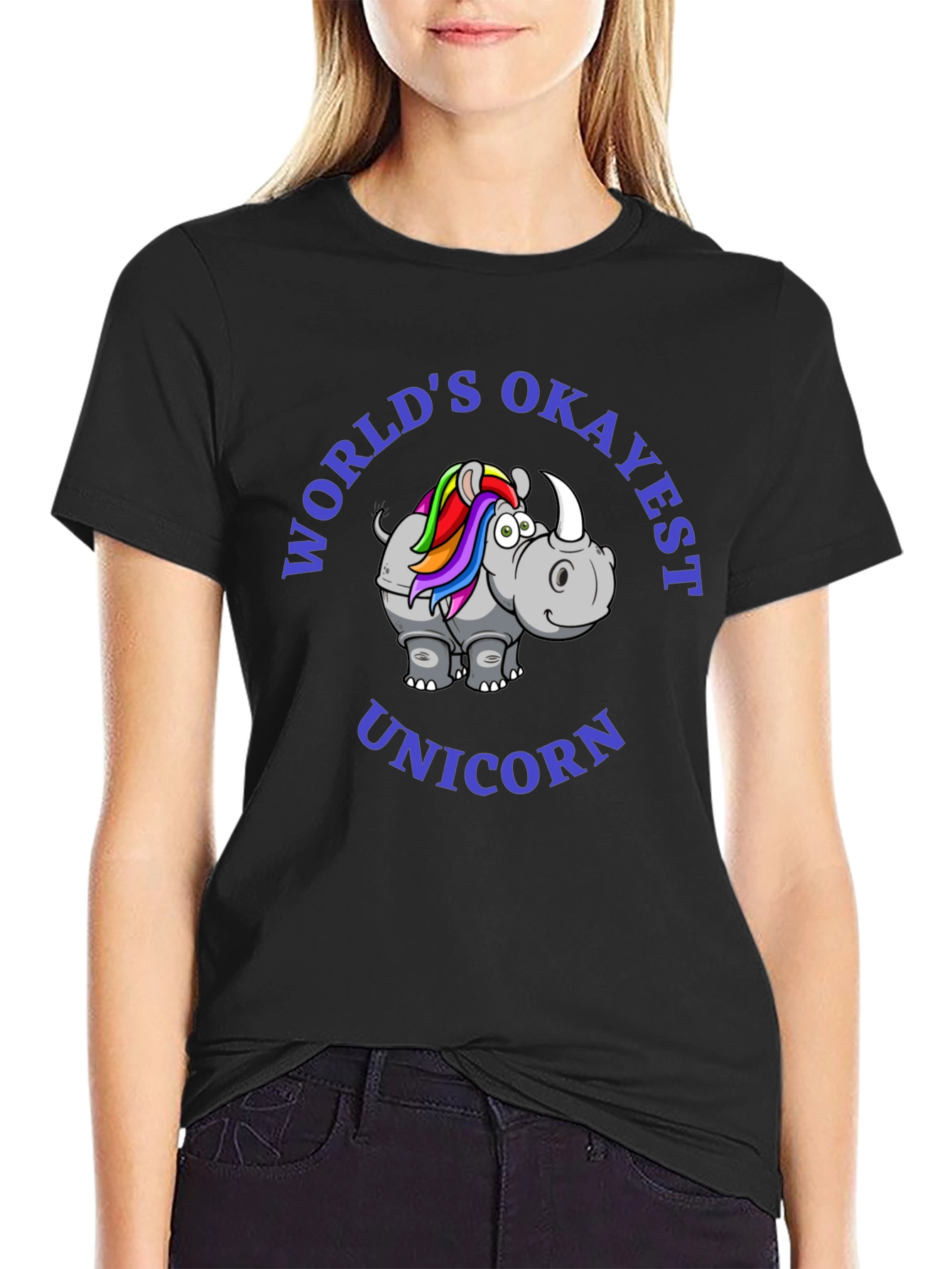 Black World's Okayest Unicorn T-Shirt view 2