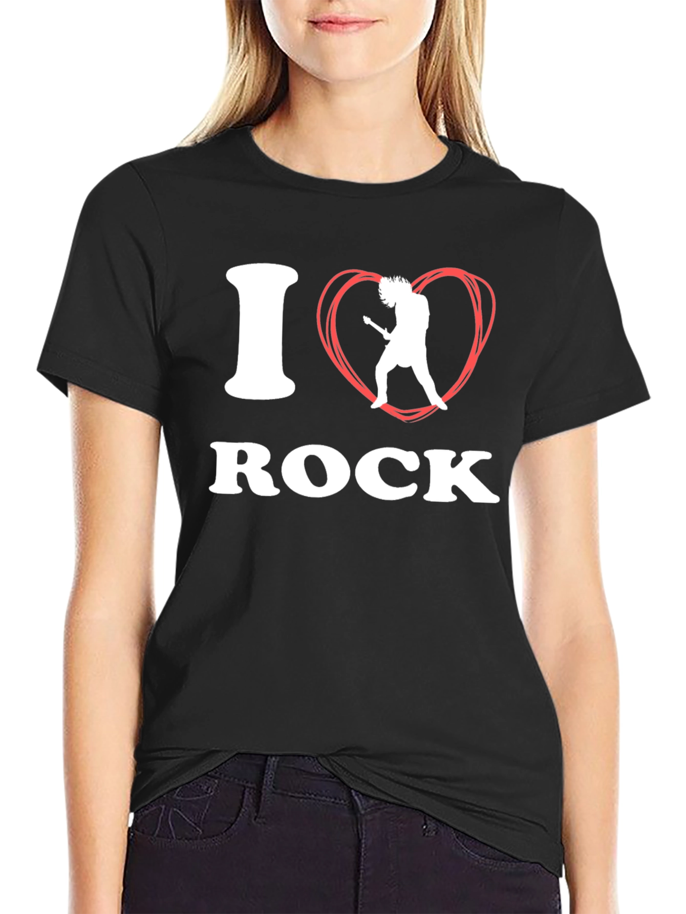Black I Love Rock Music T-Shirt view 2