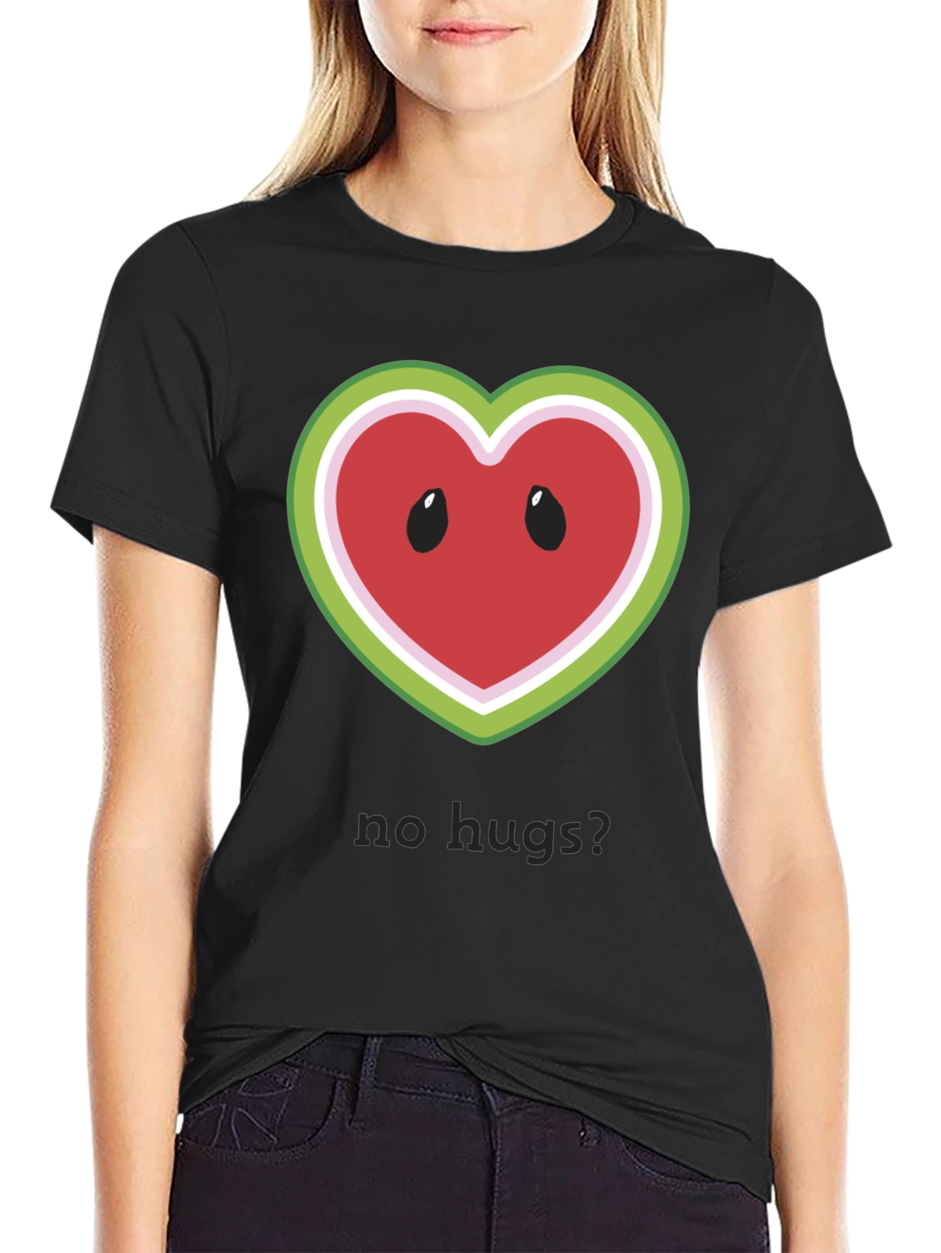 Black No Hugs? Watermelon Heart T-Shirt view 2