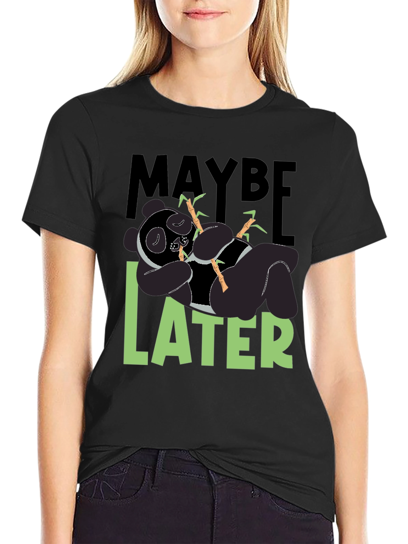 Black Maybe Later Panda T-Shirt - Funny Graphic Tee view 2