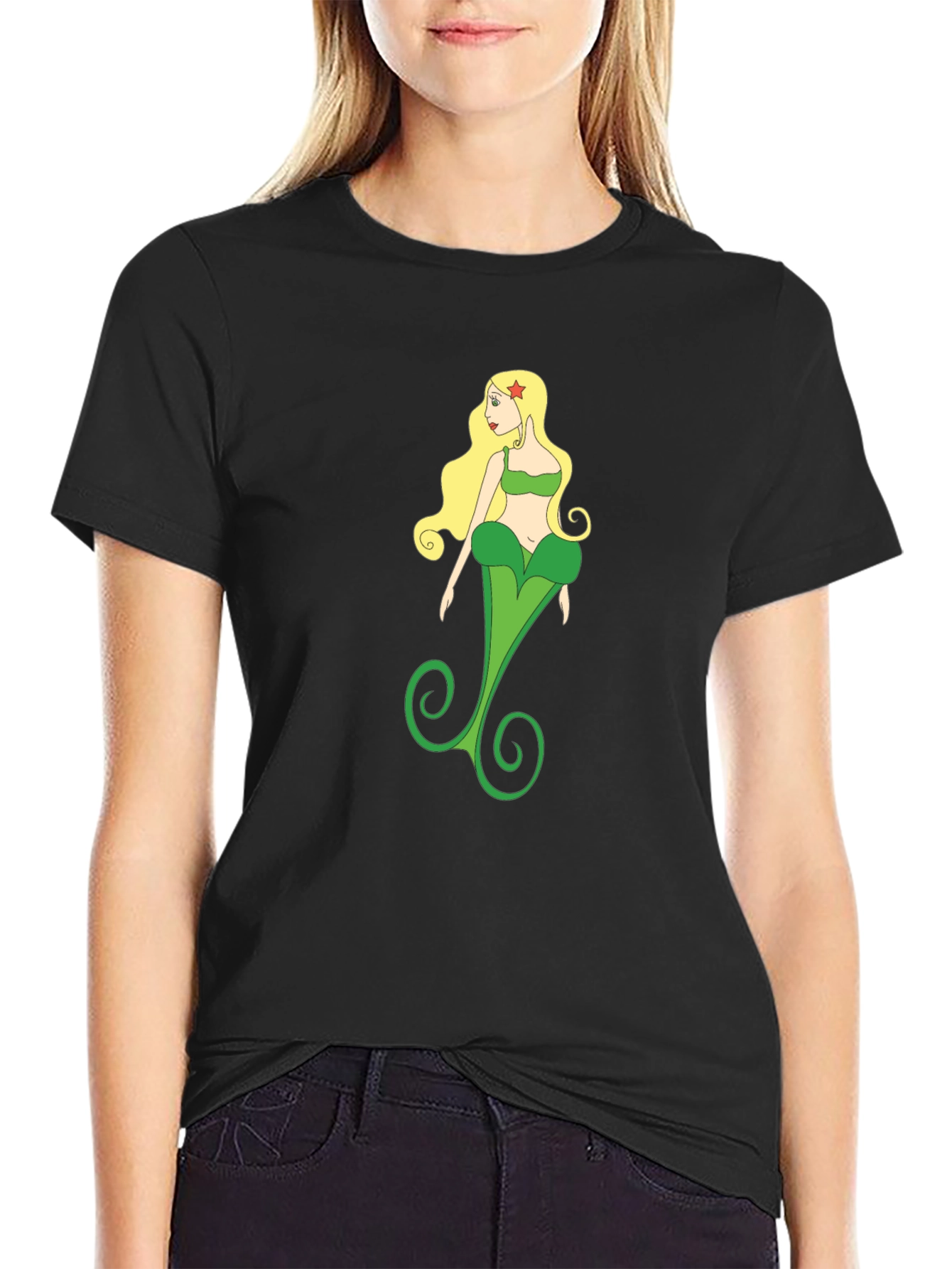 Black Unique Mermaid T-Shirt - Graphic Tee view 2