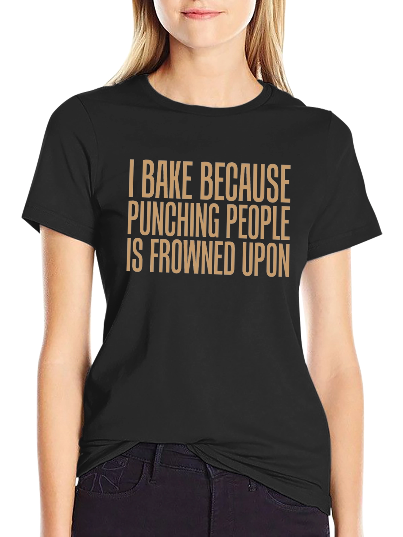 Black Baking Humor T-Shirt - I Bake Because Punching People is Frowned Upon view 2