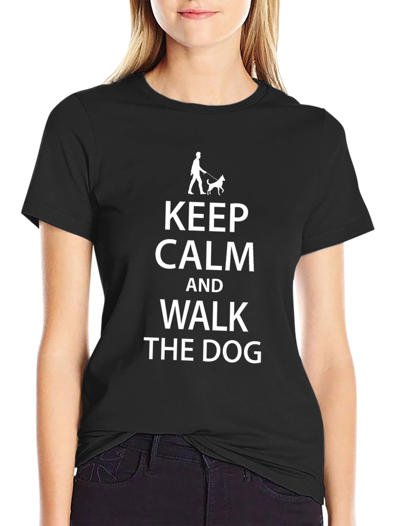 Black Keep Calm and Walk the Dog Graphic Tee view 2