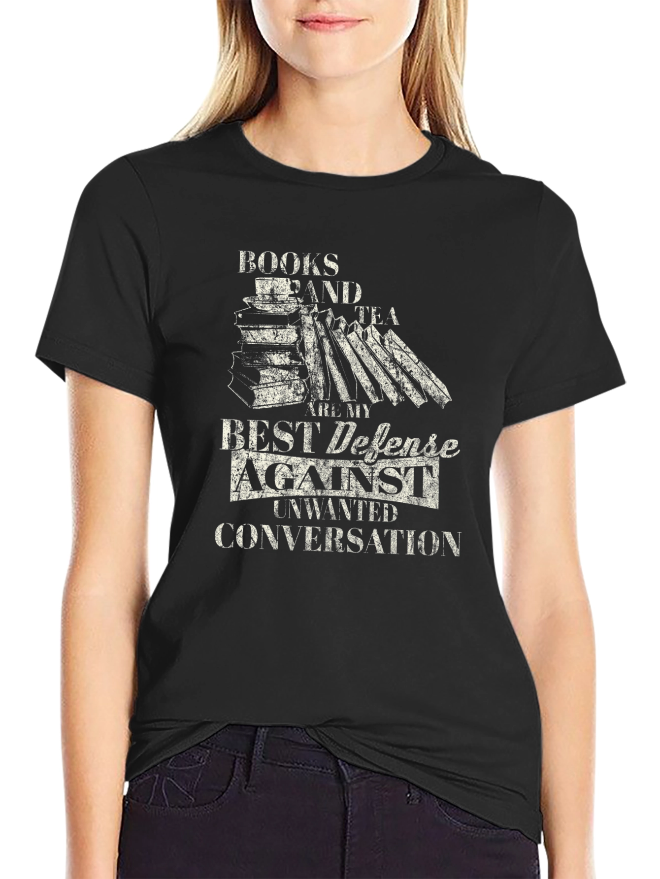 Black Books & Tea Defense T-Shirt - Introvert Apparel view 2