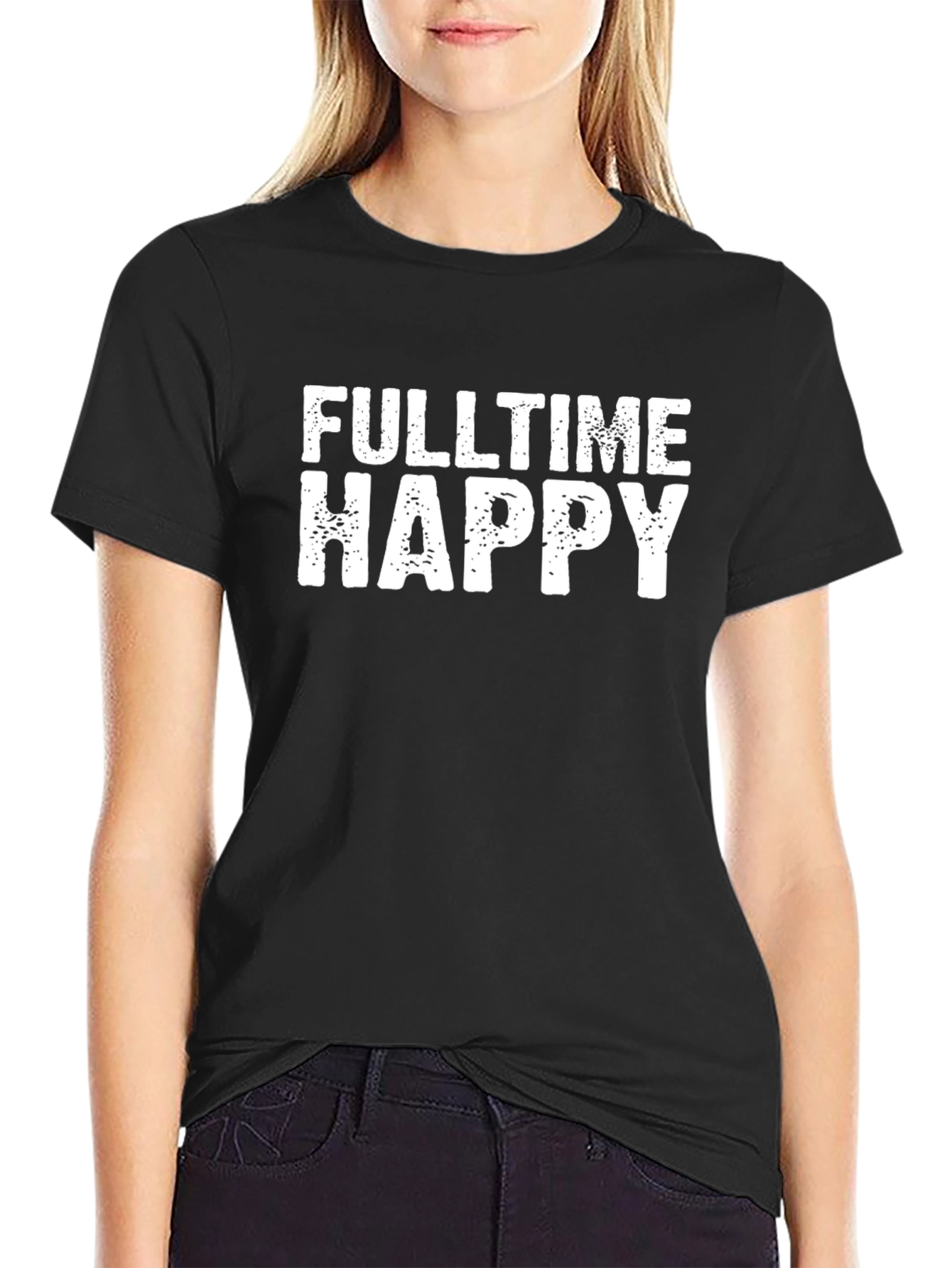 Black Fulltime Happy Graphic Tee - Black Cotton T-Shirt view 2