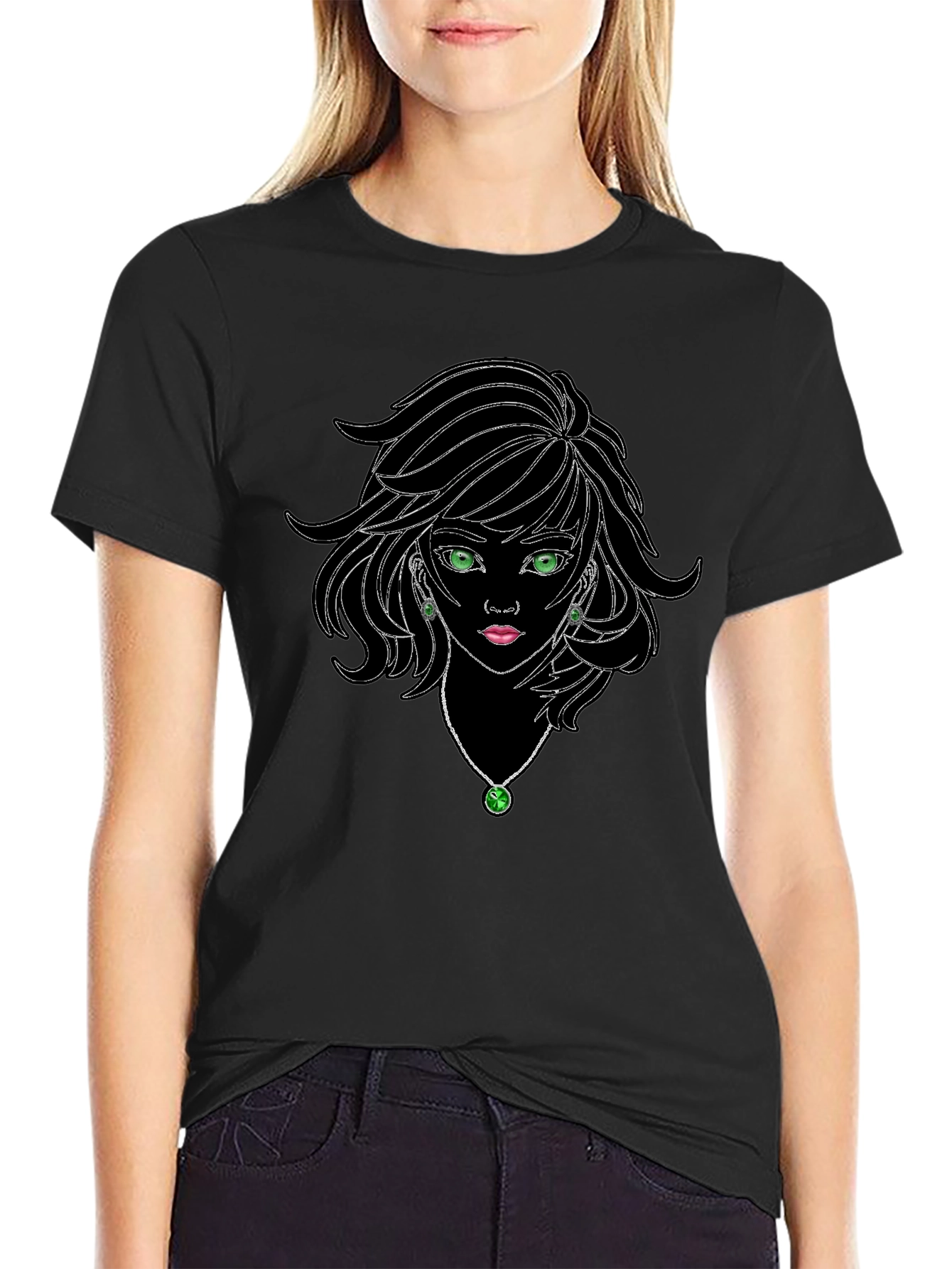 Black Black Graphic Tee - Anime Girl Design view 2
